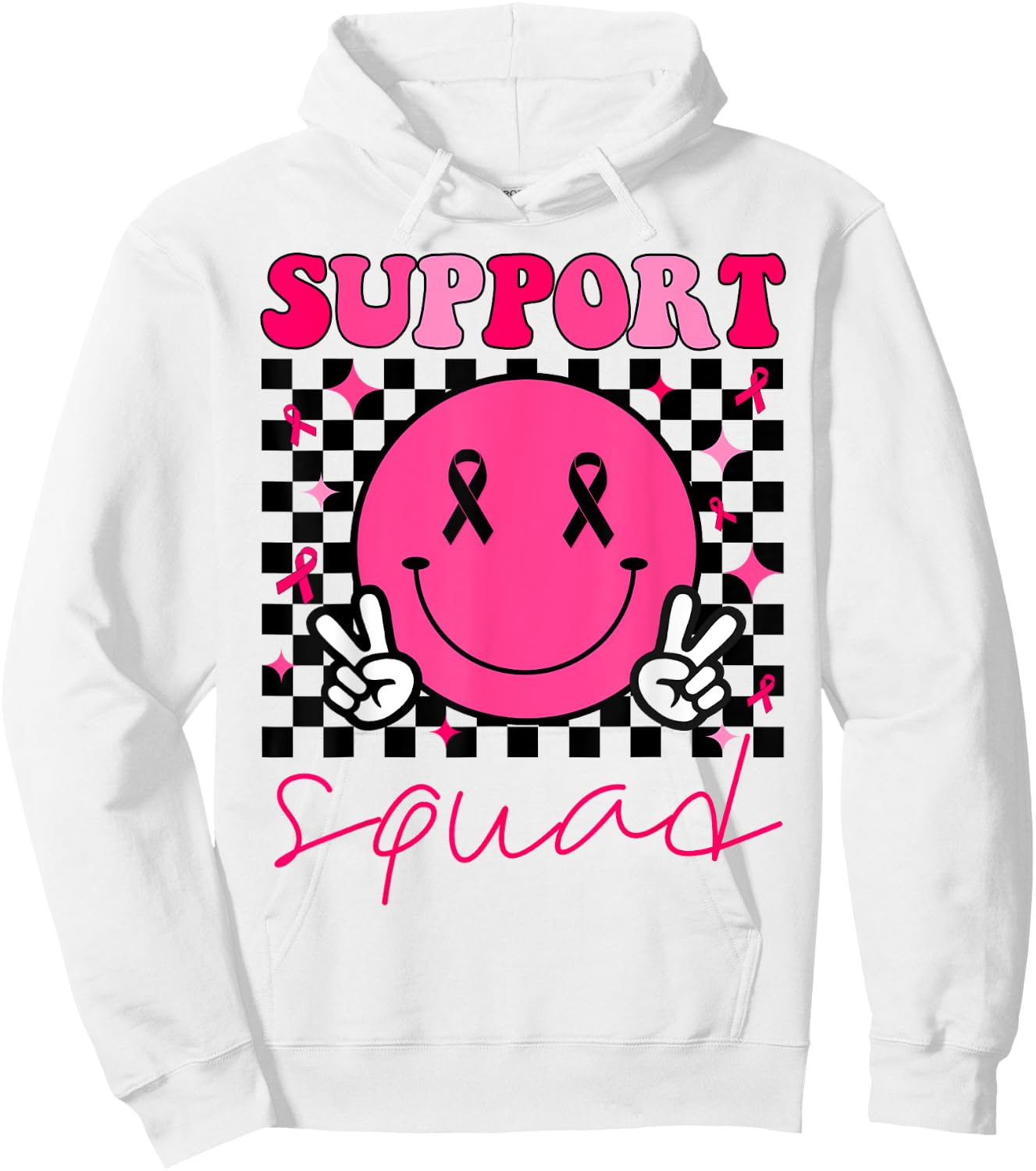 Groovy Breast Cancer Awareness Men Women Kids Support Squad Hoodie - Hoodie | White