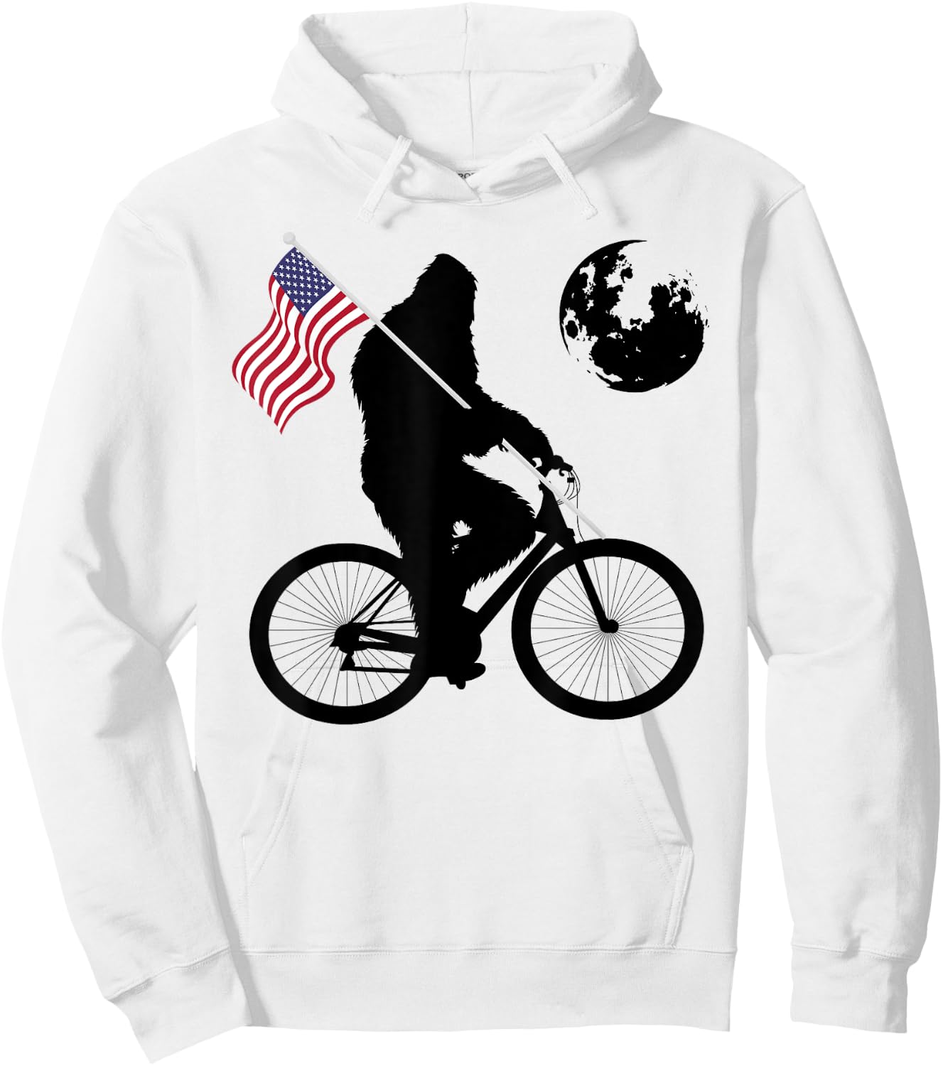 Funny Bigfoot Riding Bike For Bikers Sasquatch American flag Women Kids Men Hoodie - Hoodie | White