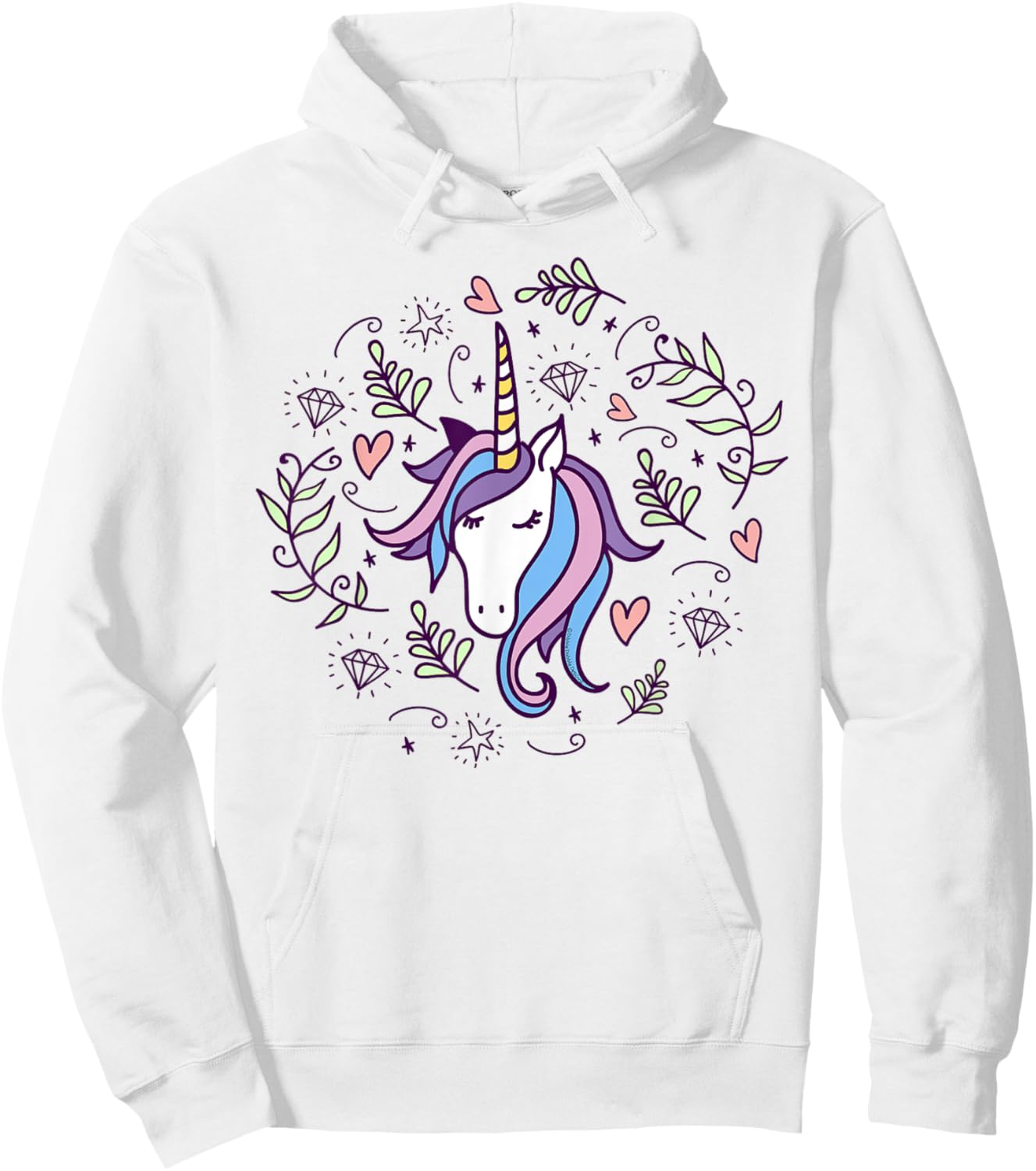 Unicorn with Pink Hearts and Diamonds Magical Unicorn Hoodie - Hoodie | White