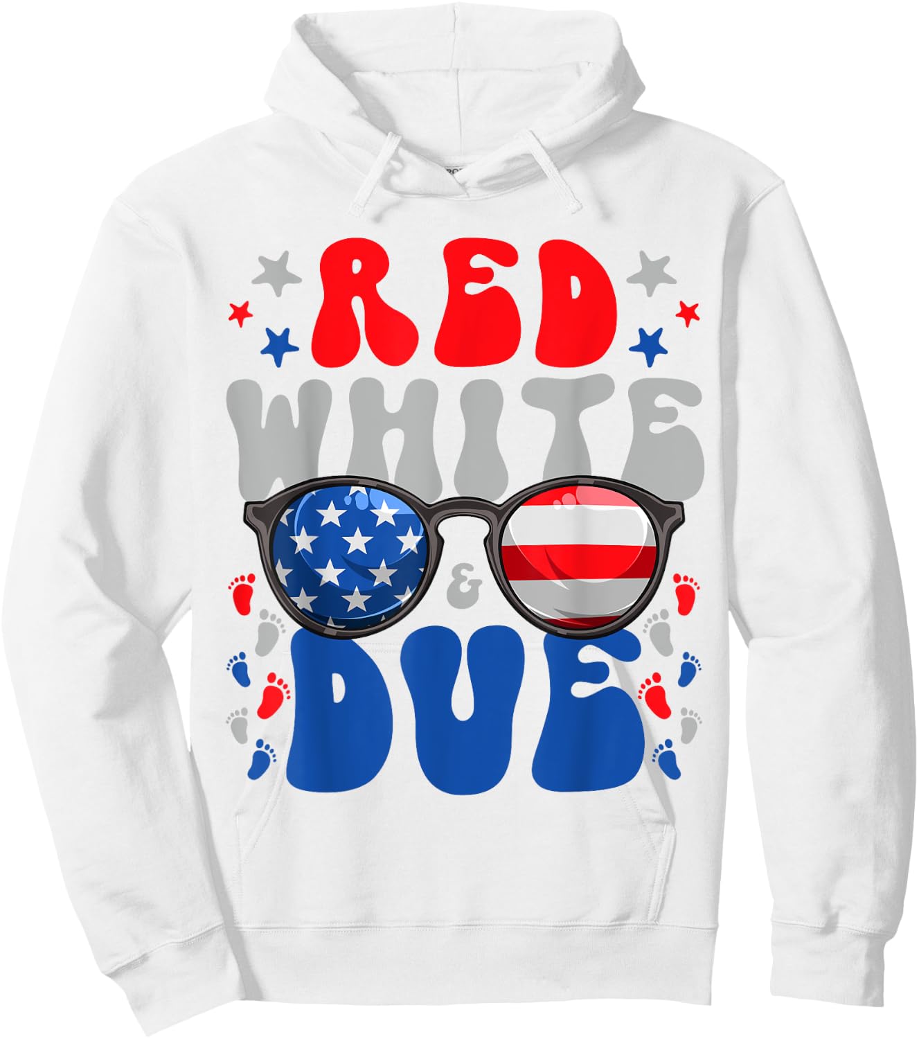 4th of July Pregnancy Dress Red White And Due Baby Reveal Women Men Hoodie - Hoodie | White