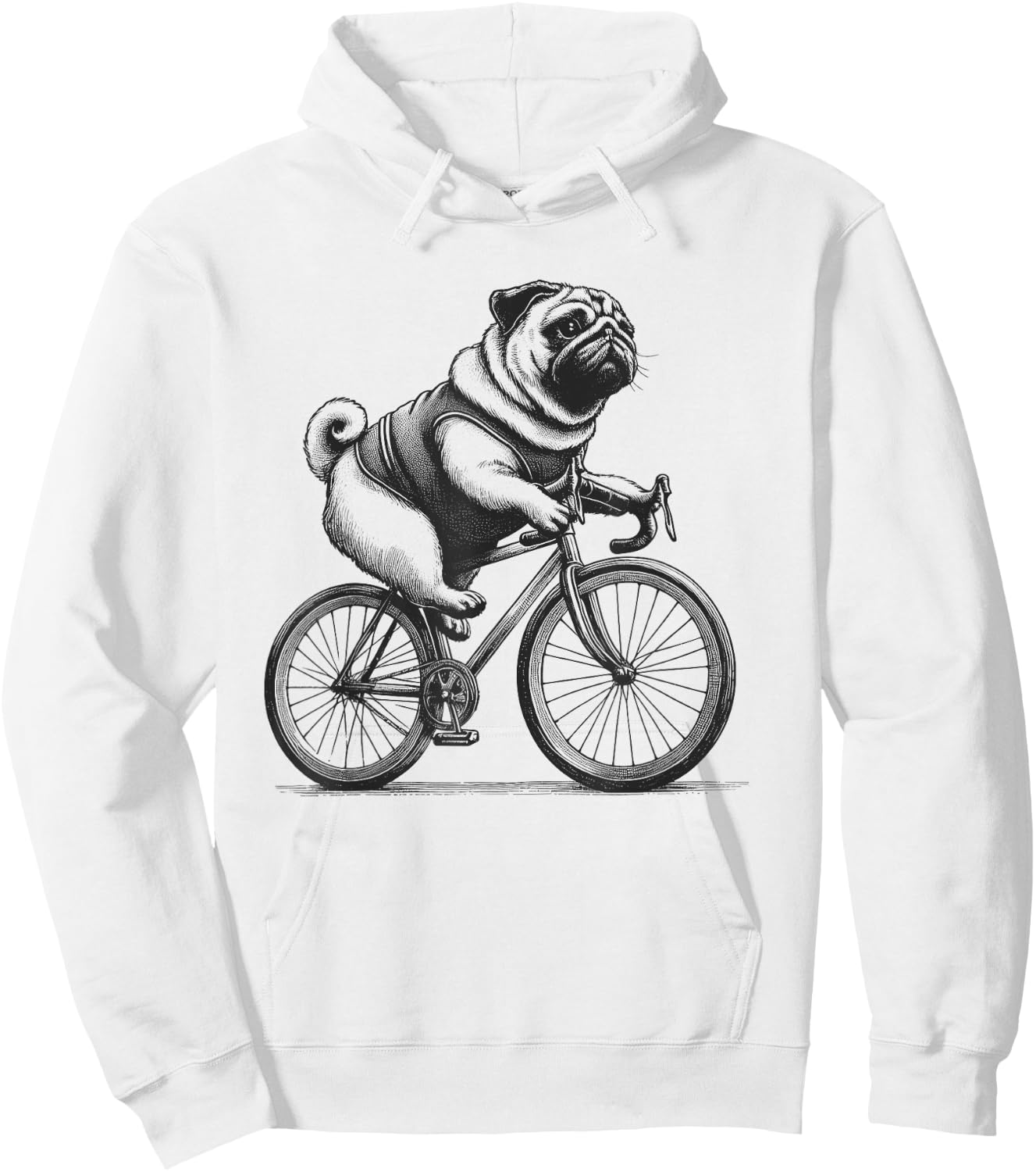 Pug Dog Riding a Bike Bicycle Biker Cycling Hoodie - Hoodie | White