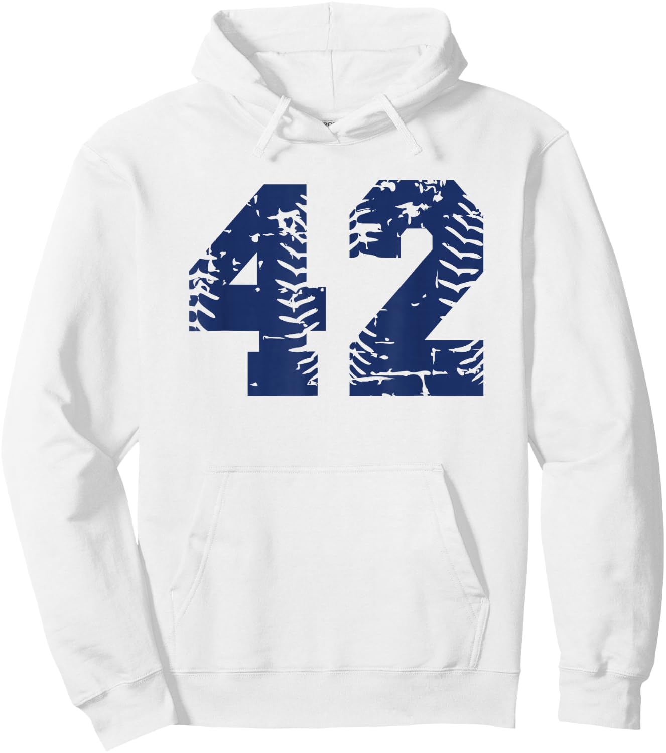 Number #42 Baseball Softball Blue Vintage Varsity Number Hoodie - Hoodie | White