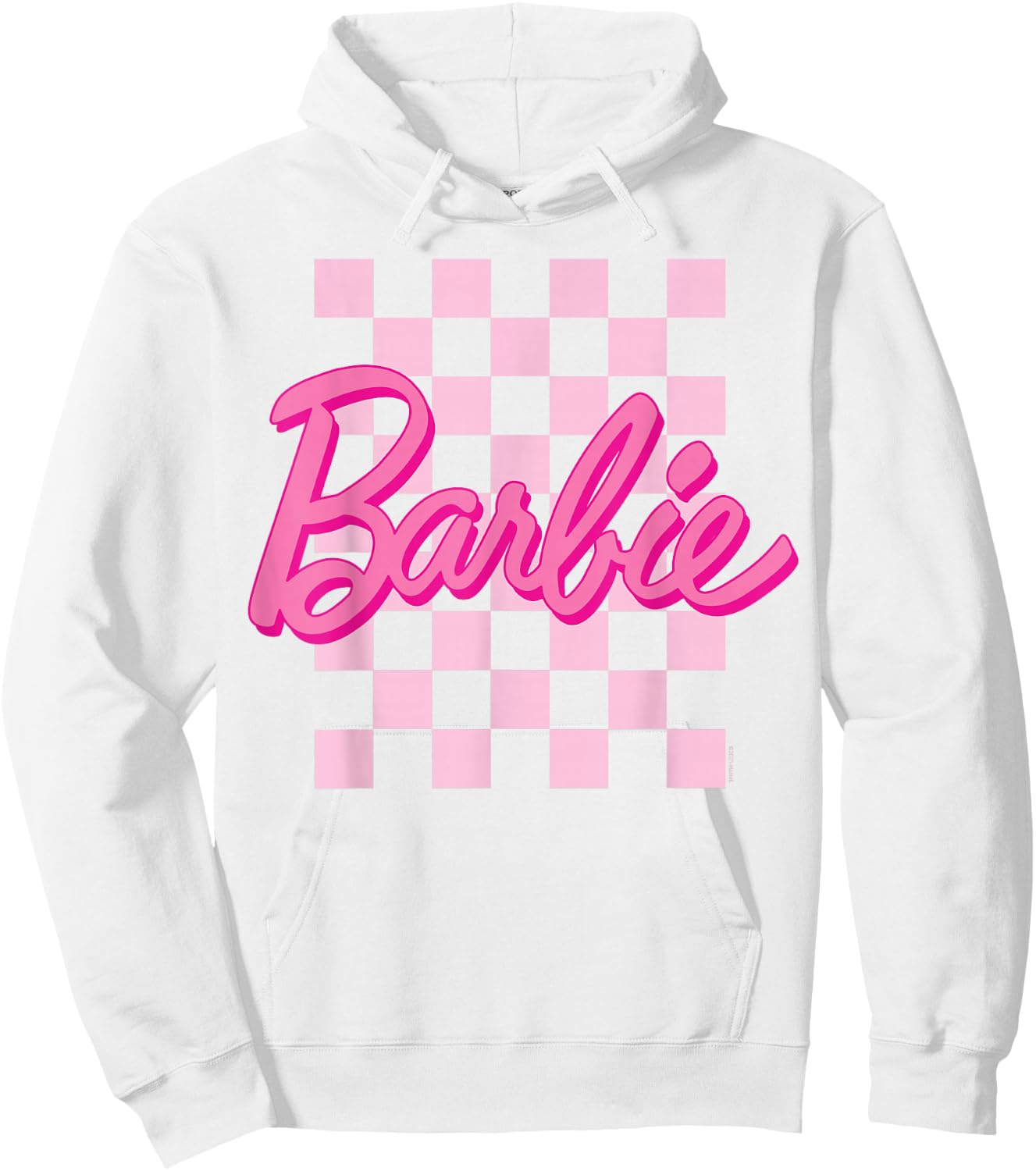 Barbie - Barbie Logo Checkered Background Short Sleeve , Small Hoodie - Hoodie | White