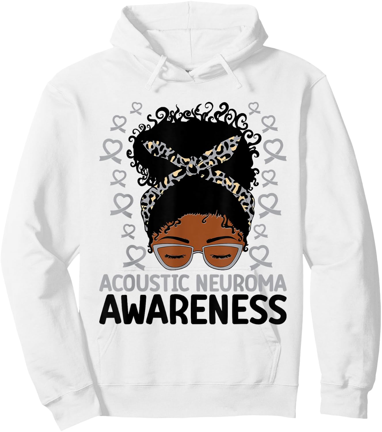 Acoustic Neuroma Awareness Women Messy Bun Gray Ribbon Hoodie - Hoodie | White