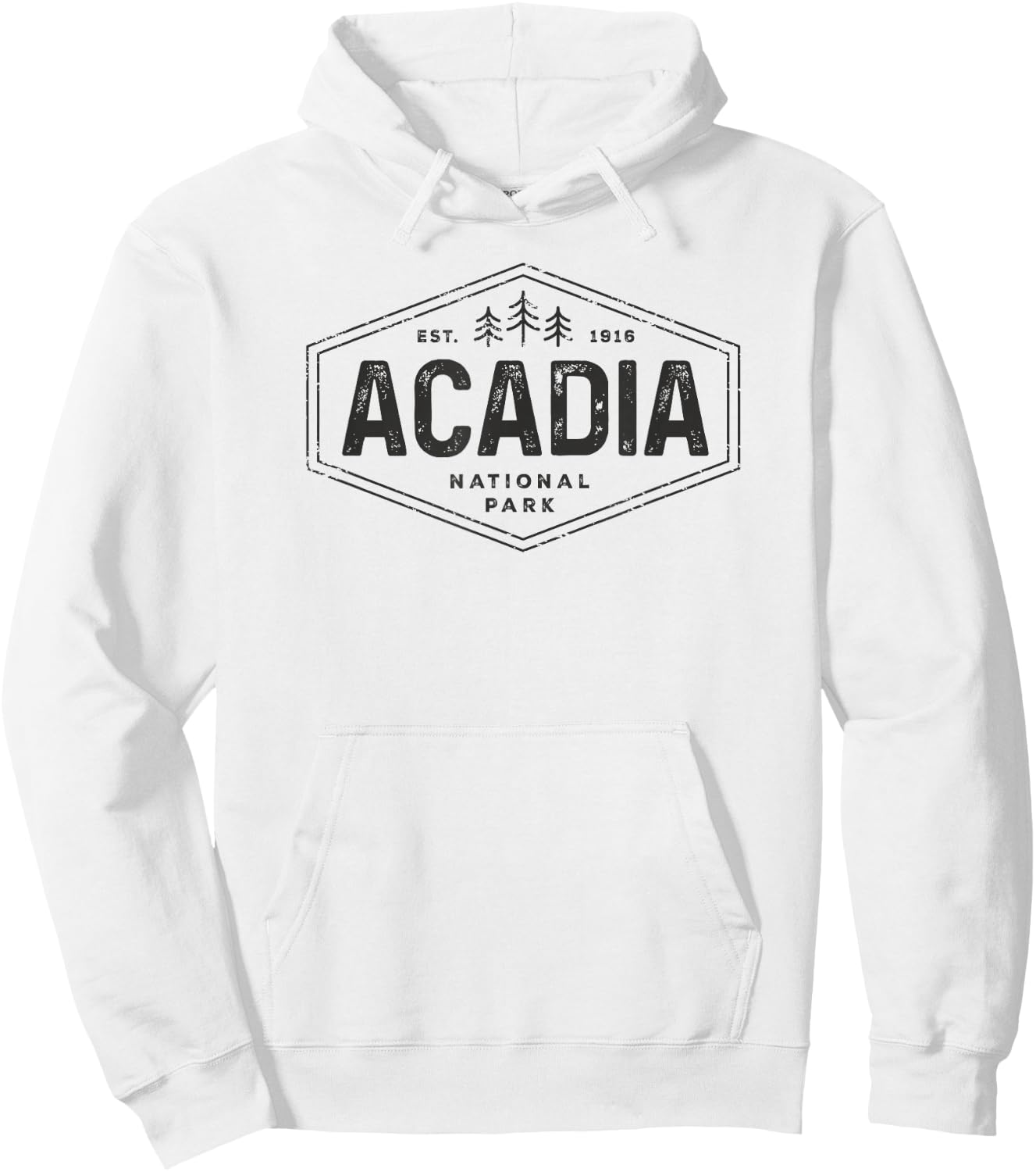 Acadia National Park Shirt Vintage Tree Hexagon Badge Hiking Hoodie - Hoodie | White