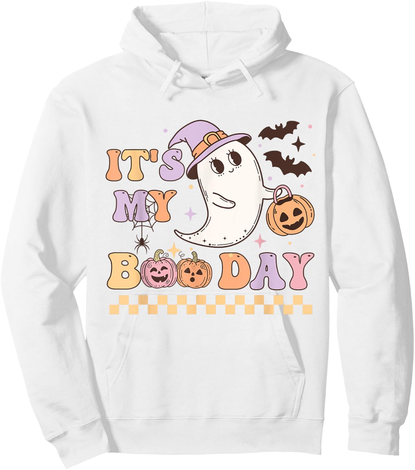 Funny Its My Boo Day Cute Halloween Birthday Ghost Pink Bow Hoodie - Hoodie | White