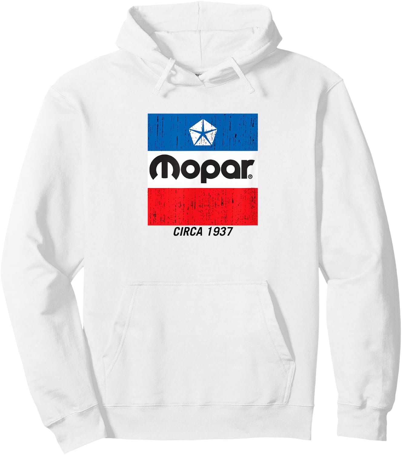 Mopar Distressed Retro Flag Logo Hoodie - Hoodie | White