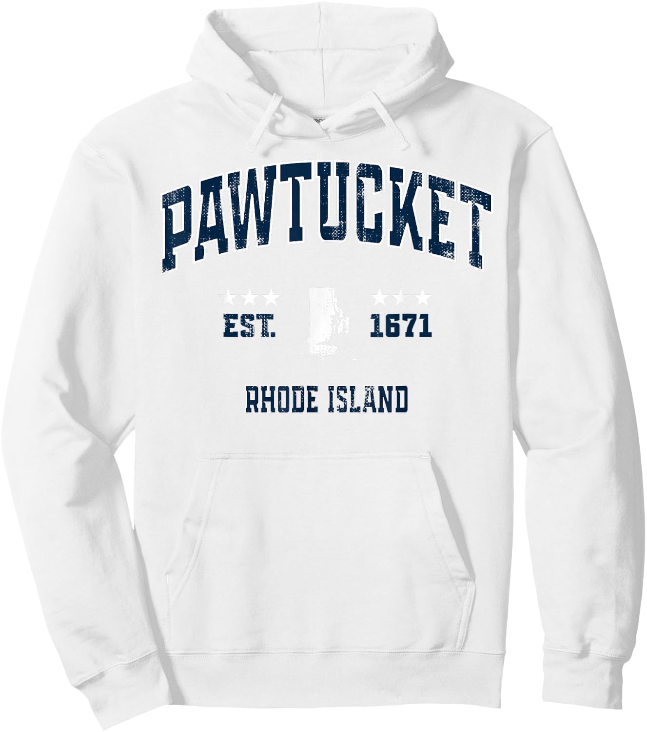 Pawtucket Rhode Island RI Vintage Athletic Navy Sports Hoodie - Hoodie | White