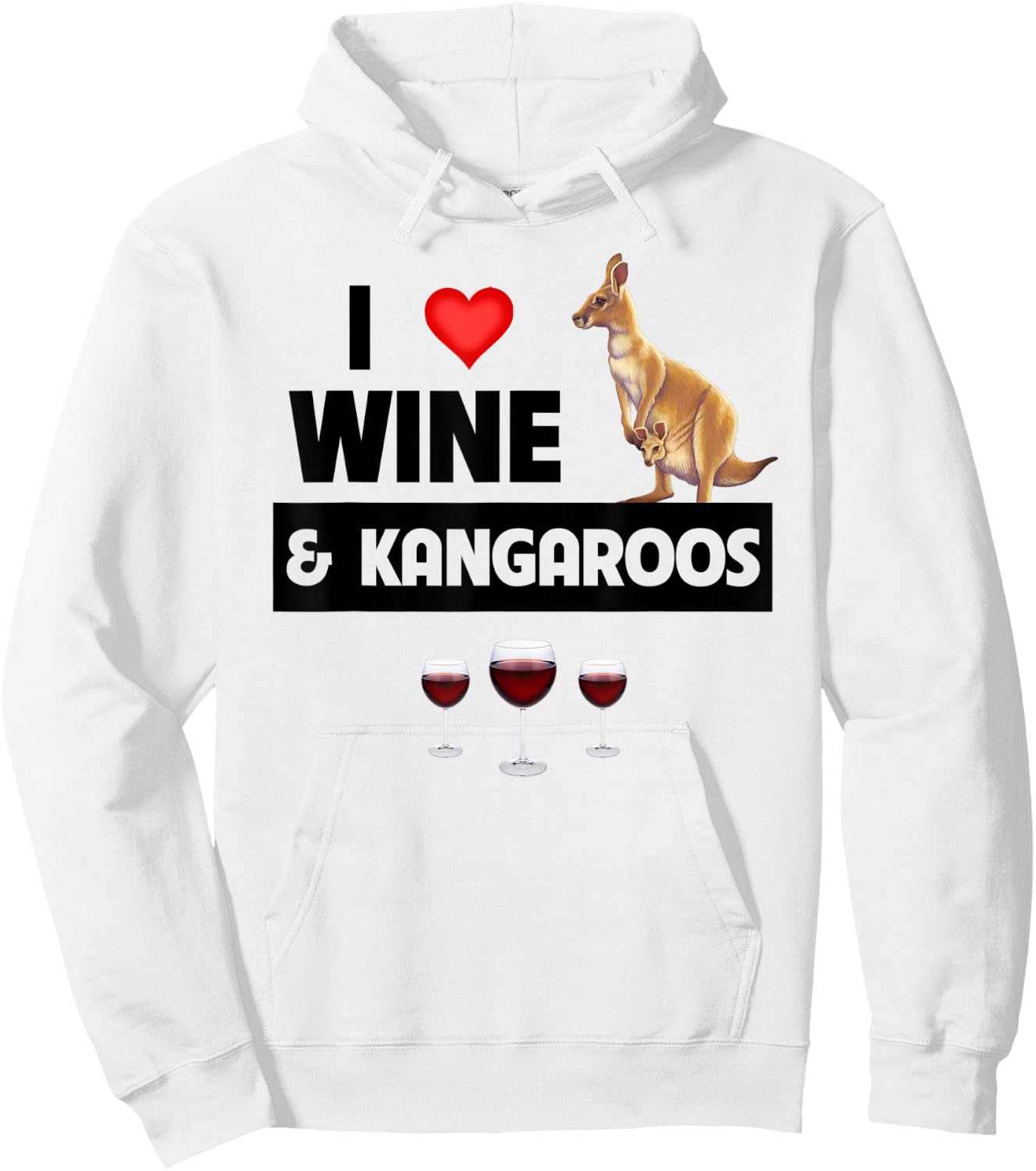 I Love Wine and Kangaroos Australian Marsupial Drinking Hoodie - Hoodie | White