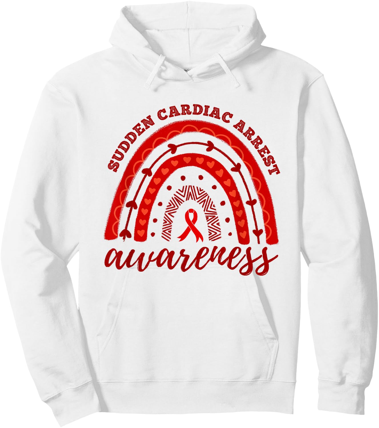 Rainbow Red Ribbon Sudden Cardiac Arrest Awareness Hoodie - Hoodie | White