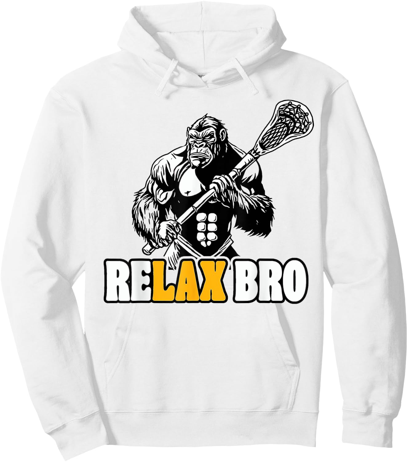 ReLax Bro Funny Gorilla Lacrosse Player Animal Lax Hoodie - Hoodie | White