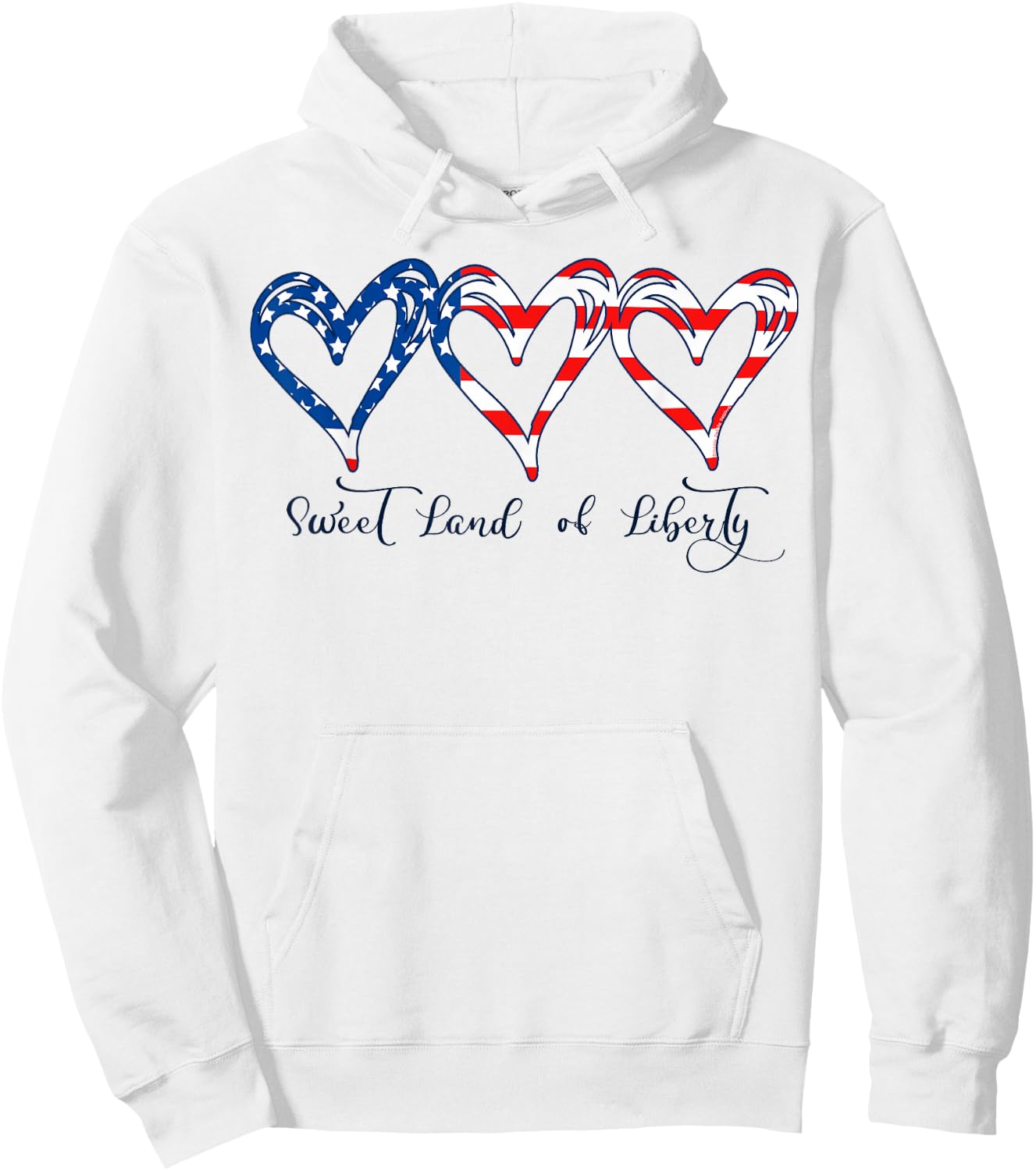 USA Flag Patriotic Hearts 4th of July Sweet Land of Liberty Hoodie - Hoodie | White