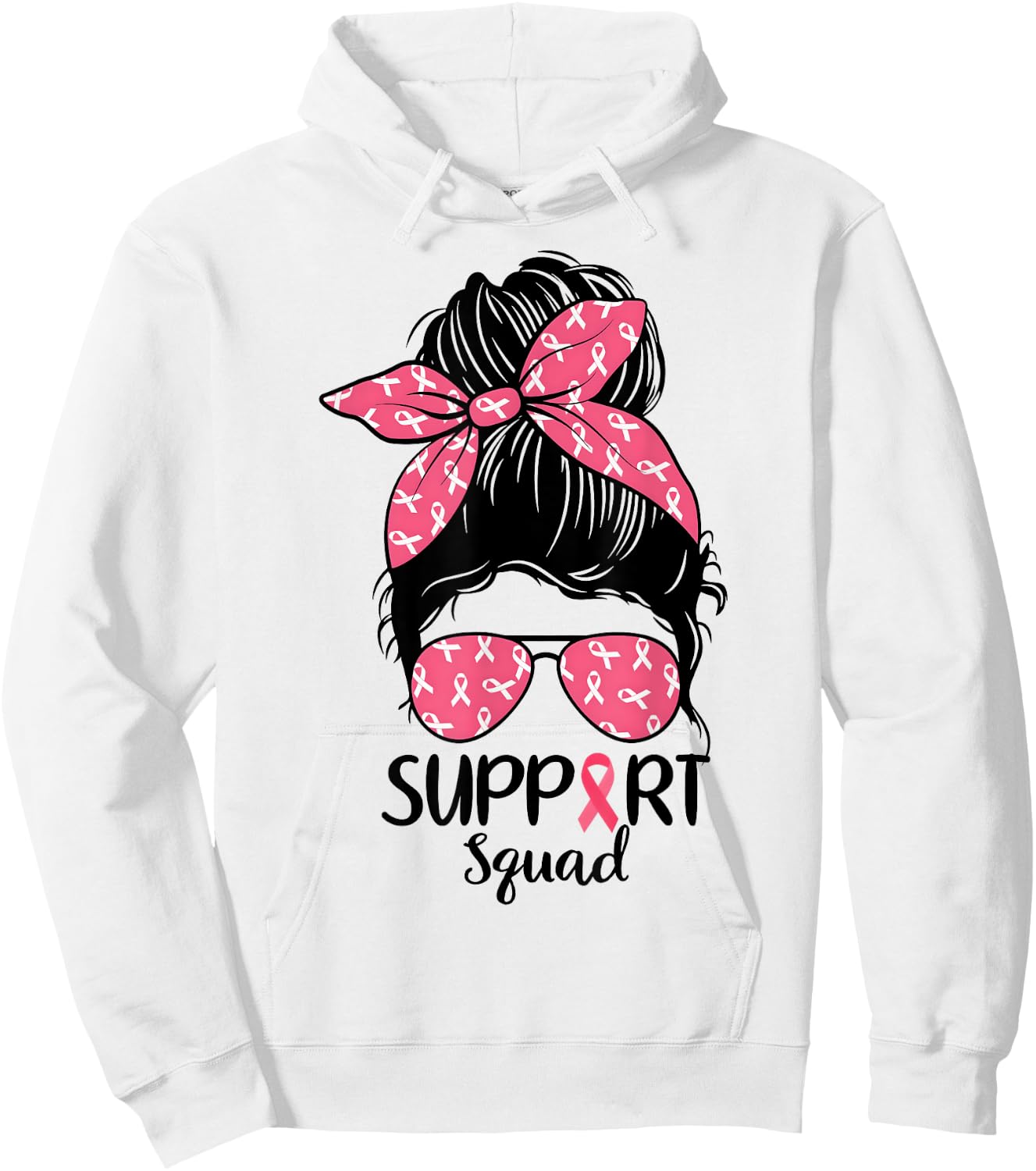 Support Squad Messy Bun Pink Warrior Breast Cancer Awareness Hoodie - Hoodie | White