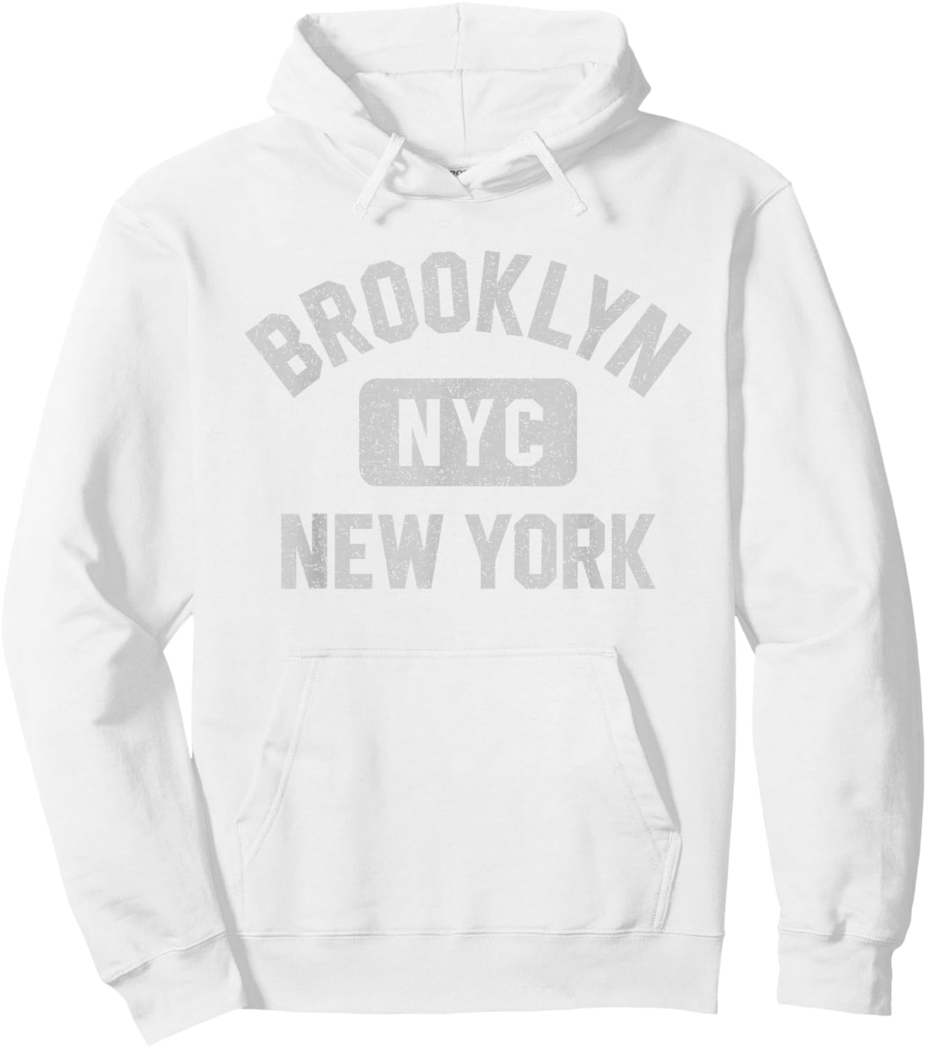 Brooklyn New York NYC Gym Style White w Distress Gray Print Hoodie - Hoodie | White