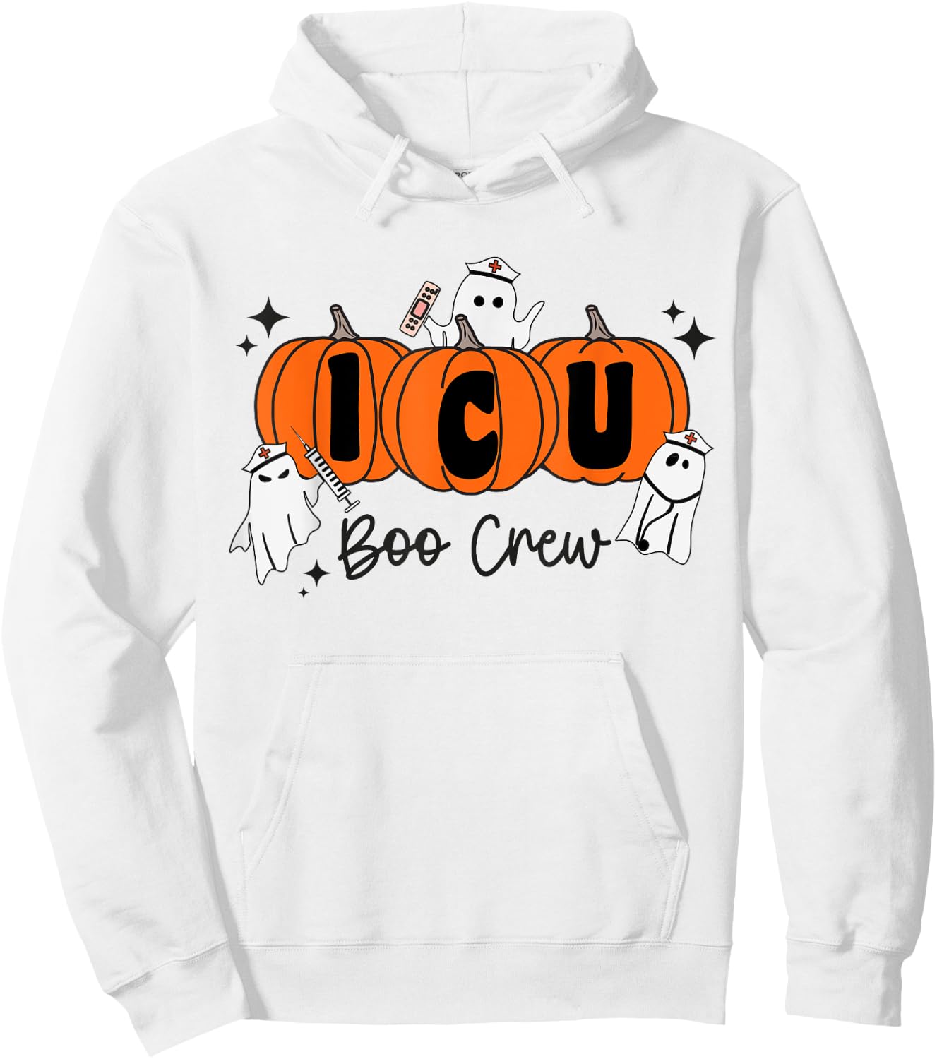 ICU Boo Crew Ghost Pumpkin Costume ICU Nurse Halloween Hoodie - Hoodie | White