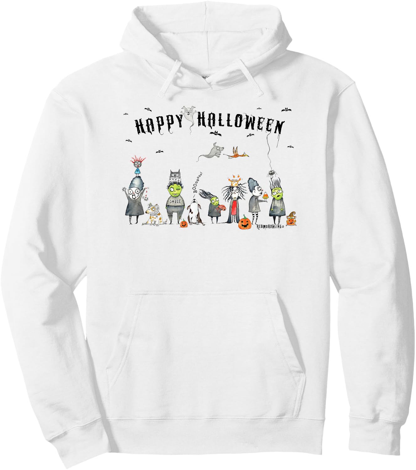 Red and Howling Spooky Friends Halloween Ghosts and Ghouls Hoodie - Hoodie | White