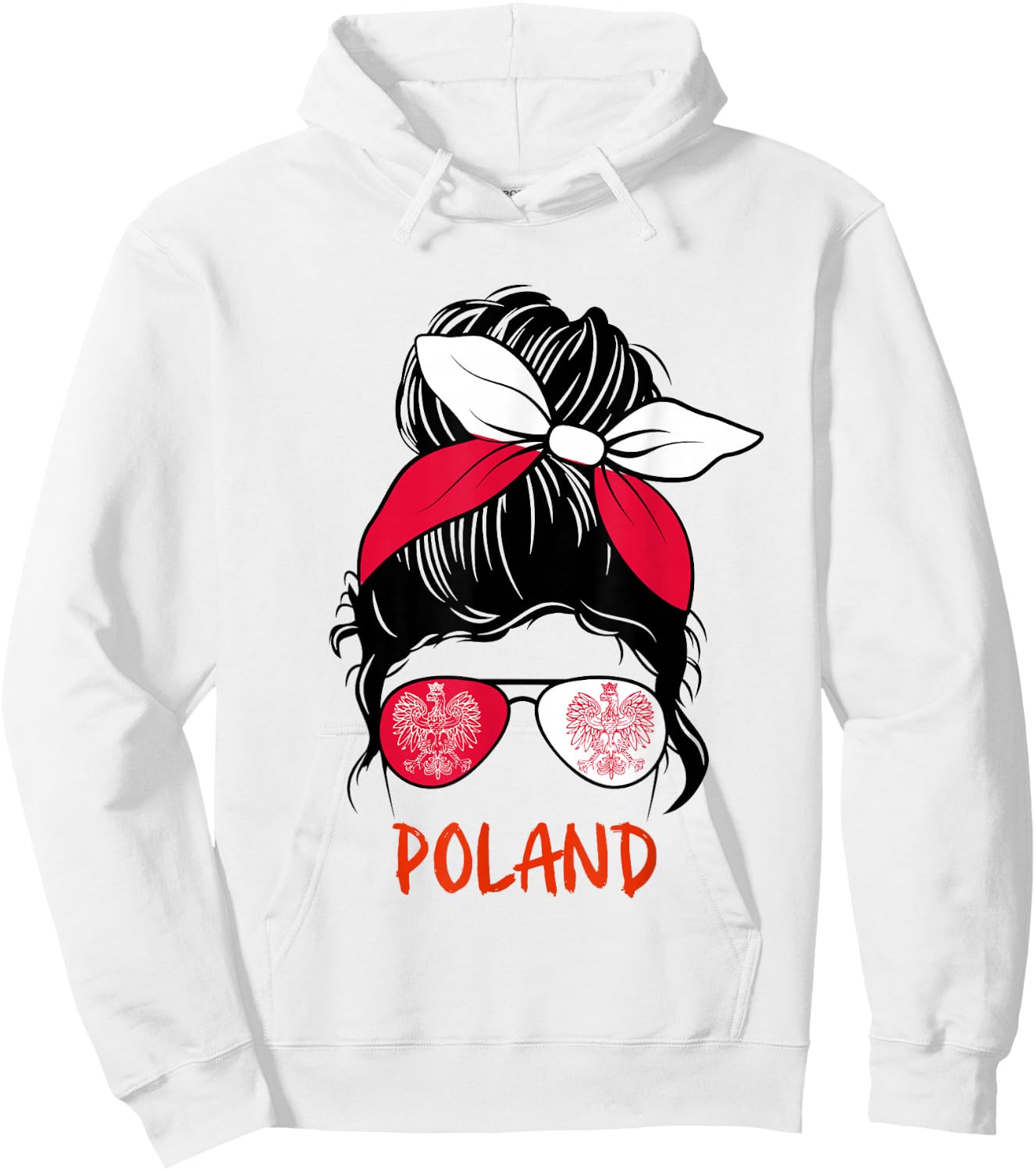 Poland Messy bun Sunglasses red White Bandana Polish Girl Hoodie - Hoodie | White