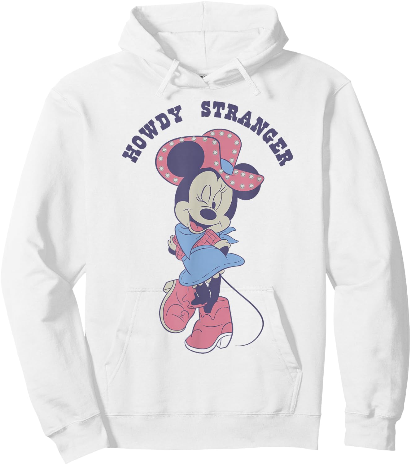 Disney Minnie Mouse Sassy Cowgirl Howdy Stranger Wink Logo Hoodie - Hoodie | White
