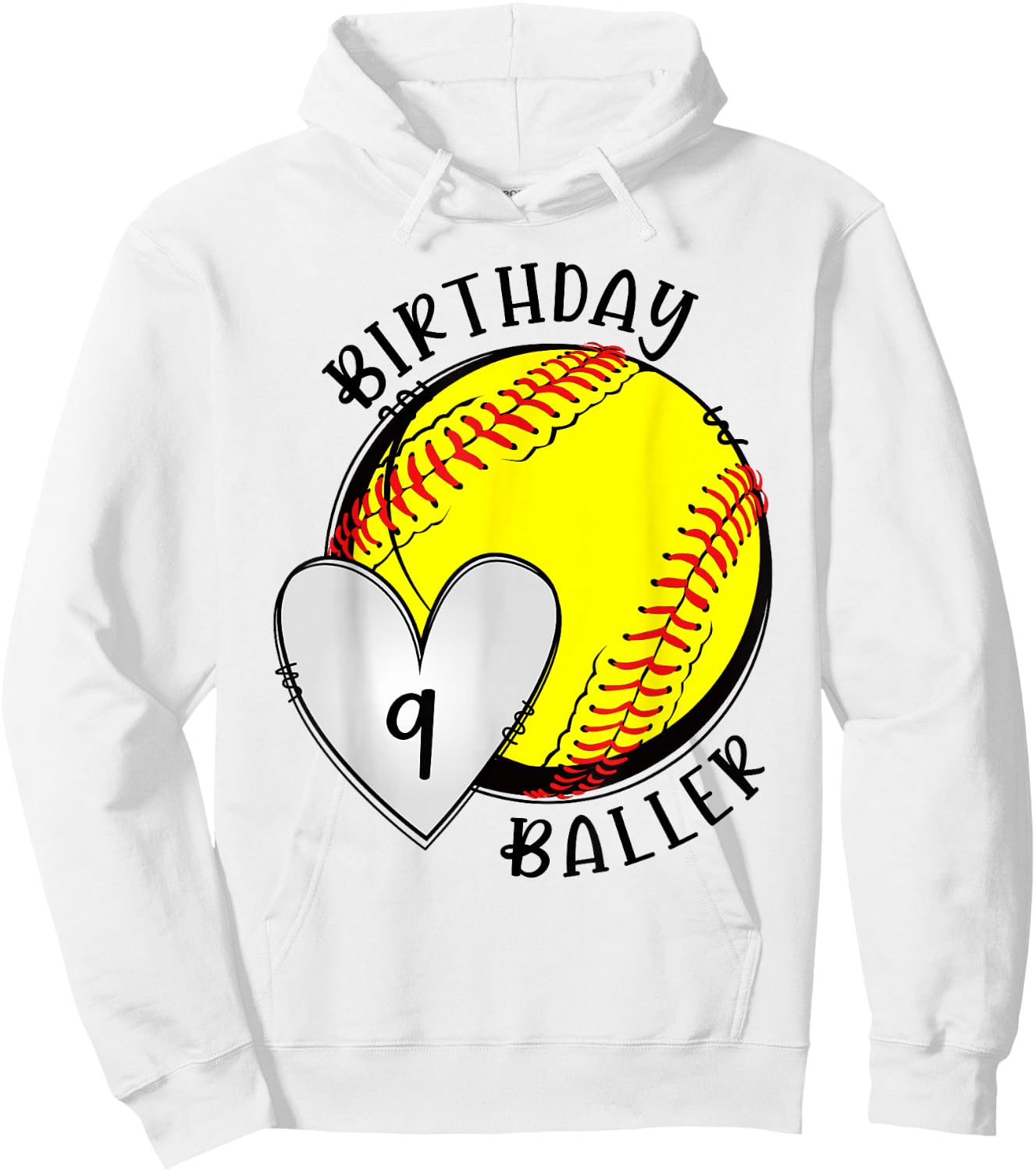 9th Birthday Softball Girl Nine Year Old Softball Player Hoodie - Hoodie | White