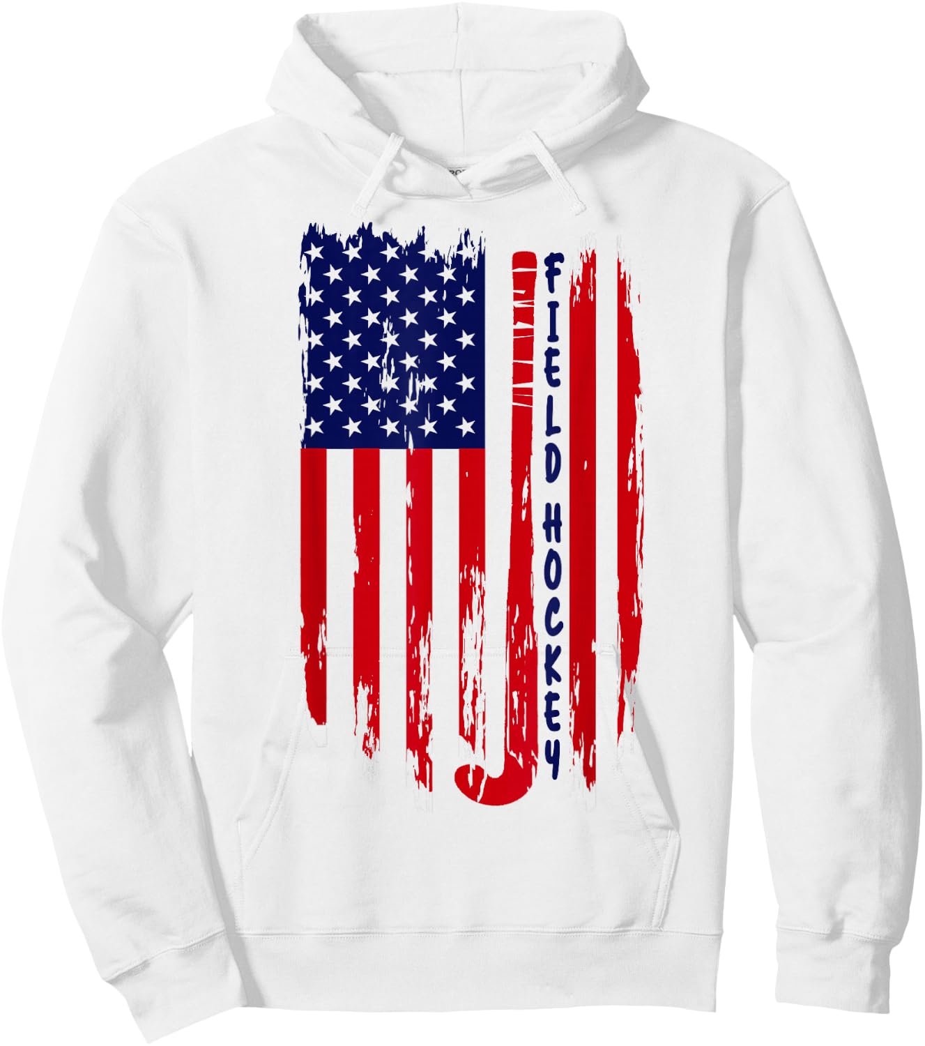 Vintage American Flag Patriotic Field Hockey Stick USA Flag Hoodie - Hoodie | White
