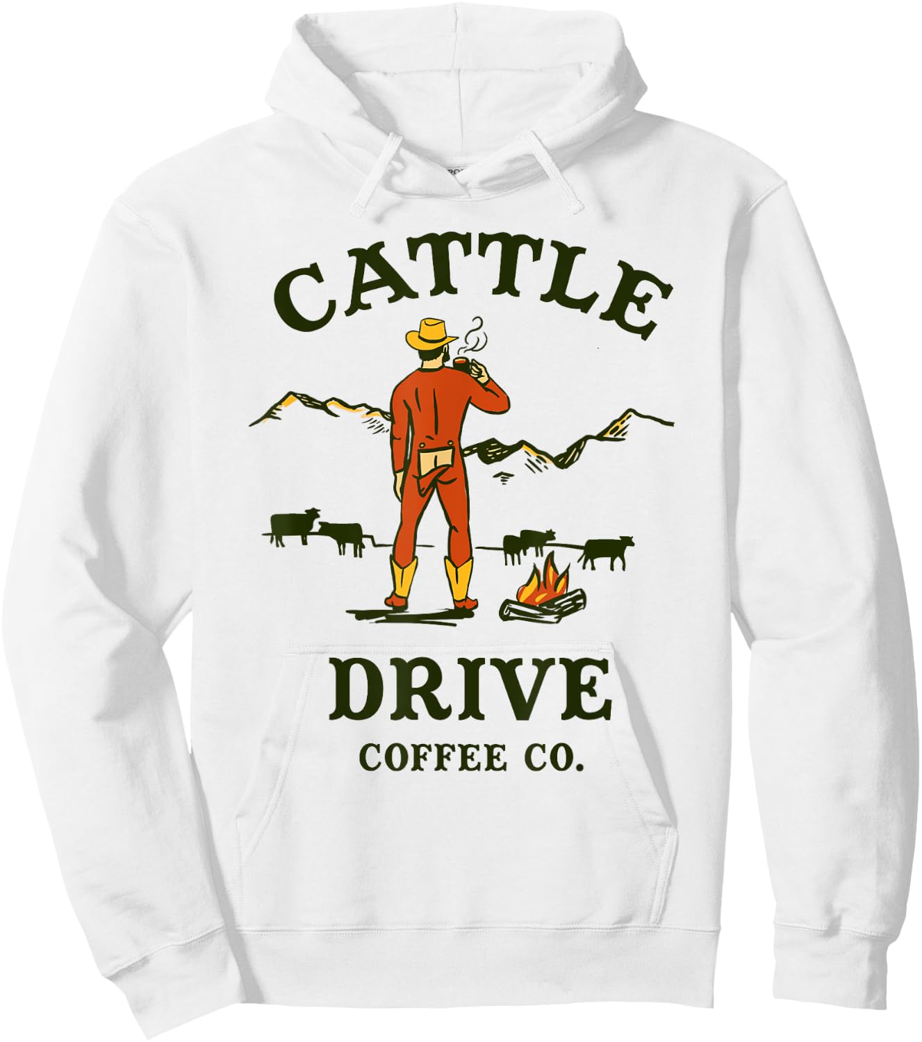 Cattle Drive Coffee Company: Funny Western Cowboy Mooning Hoodie - Hoodie | White