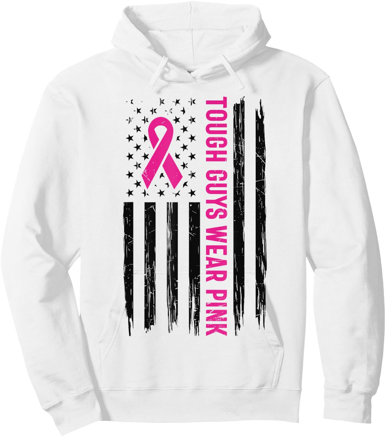 Tough Guys Wear Pink Cool Pink Ribbon Flag Hoodie - Hoodie | White