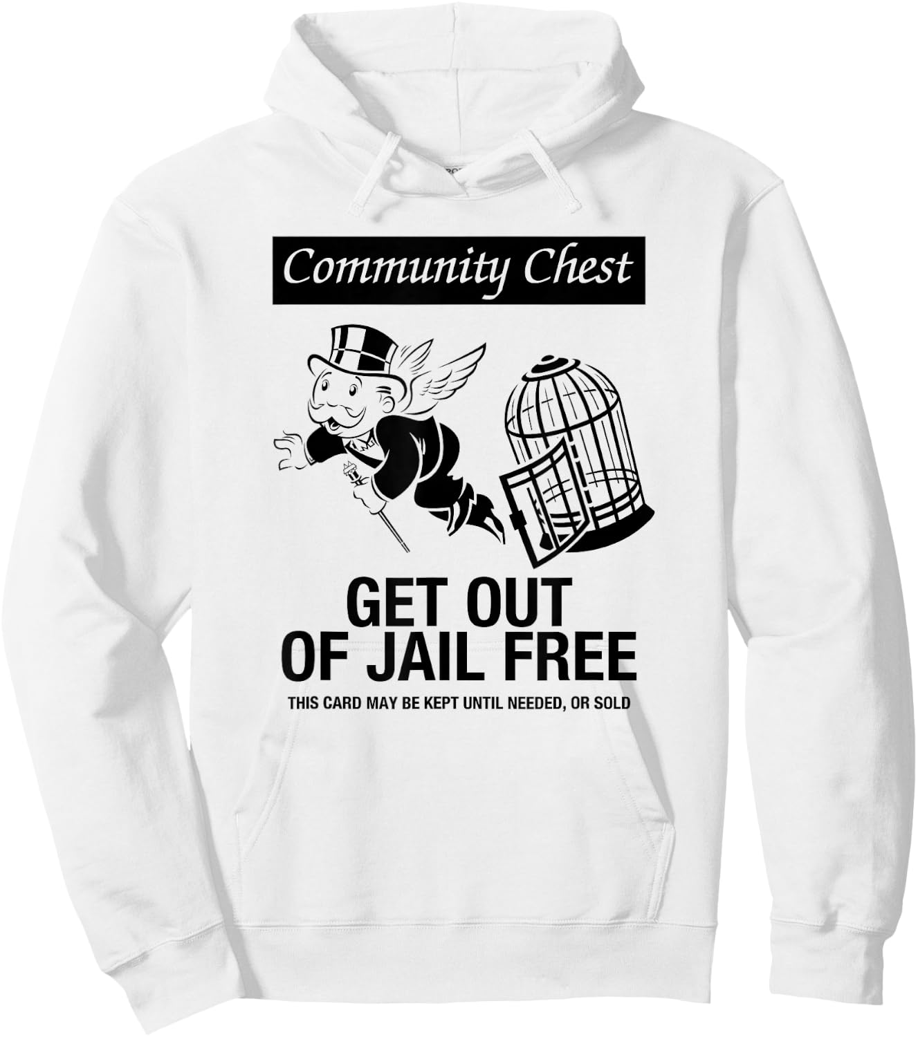 Monopoly Mr. Monopoly Get Out Of Jail Free Logo Hoodie - Hoodie | White