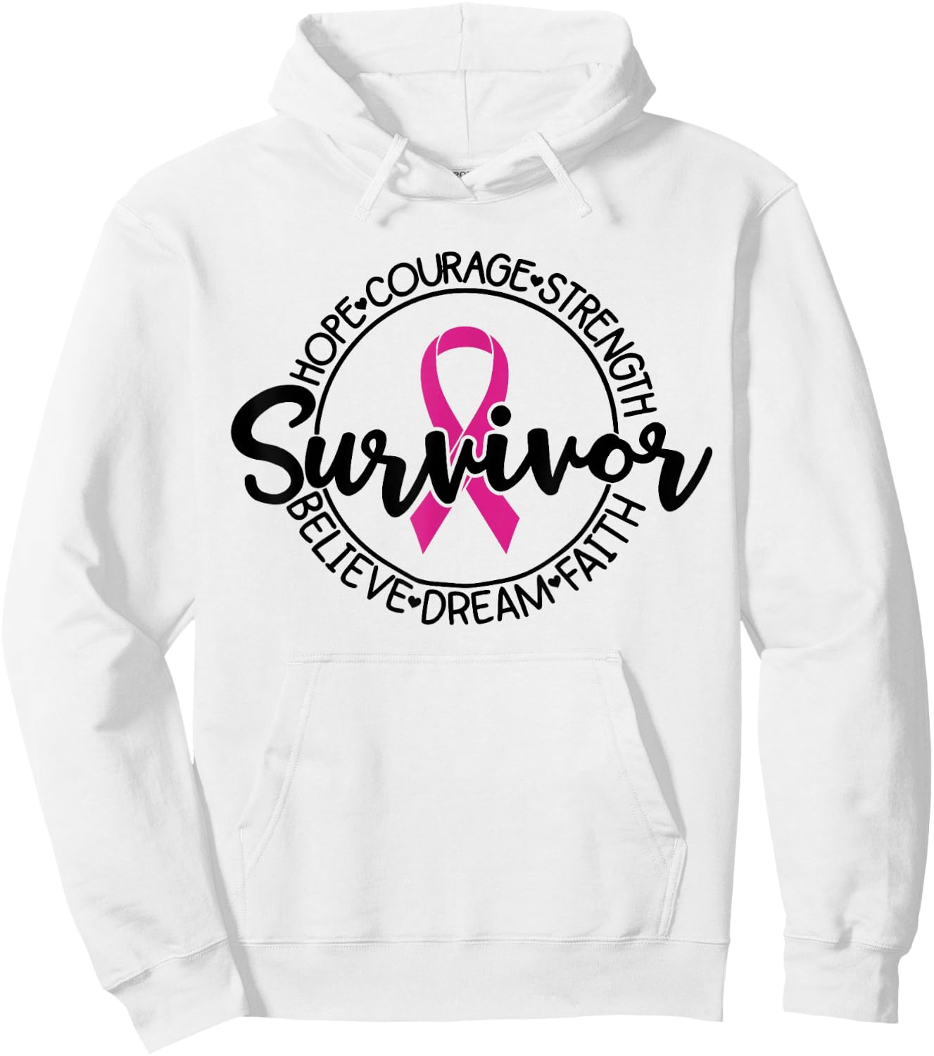 Cancer Awareness Survivor Pink Ribbon Breast Cancer Support Hoodie - Hoodie | White