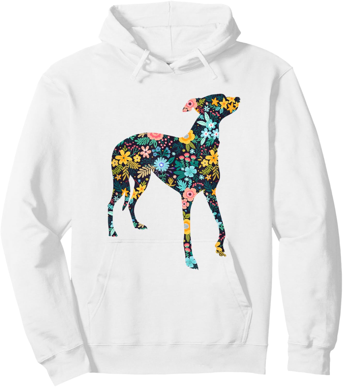 Greyhound Floral Dog Silhouette Graphic Hoodie - Hoodie | White