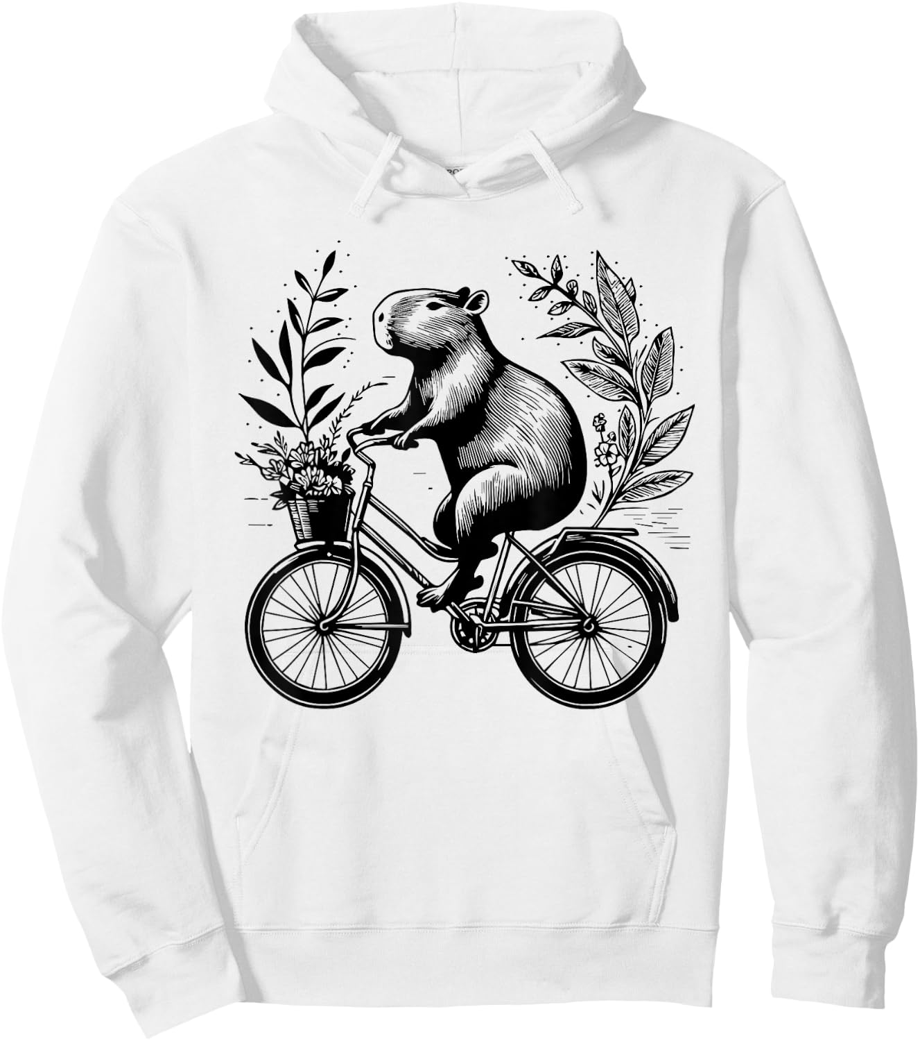Capybara Riding Bicycle Floral Aesthetic Redent Capybara Hoodie - Hoodie | White