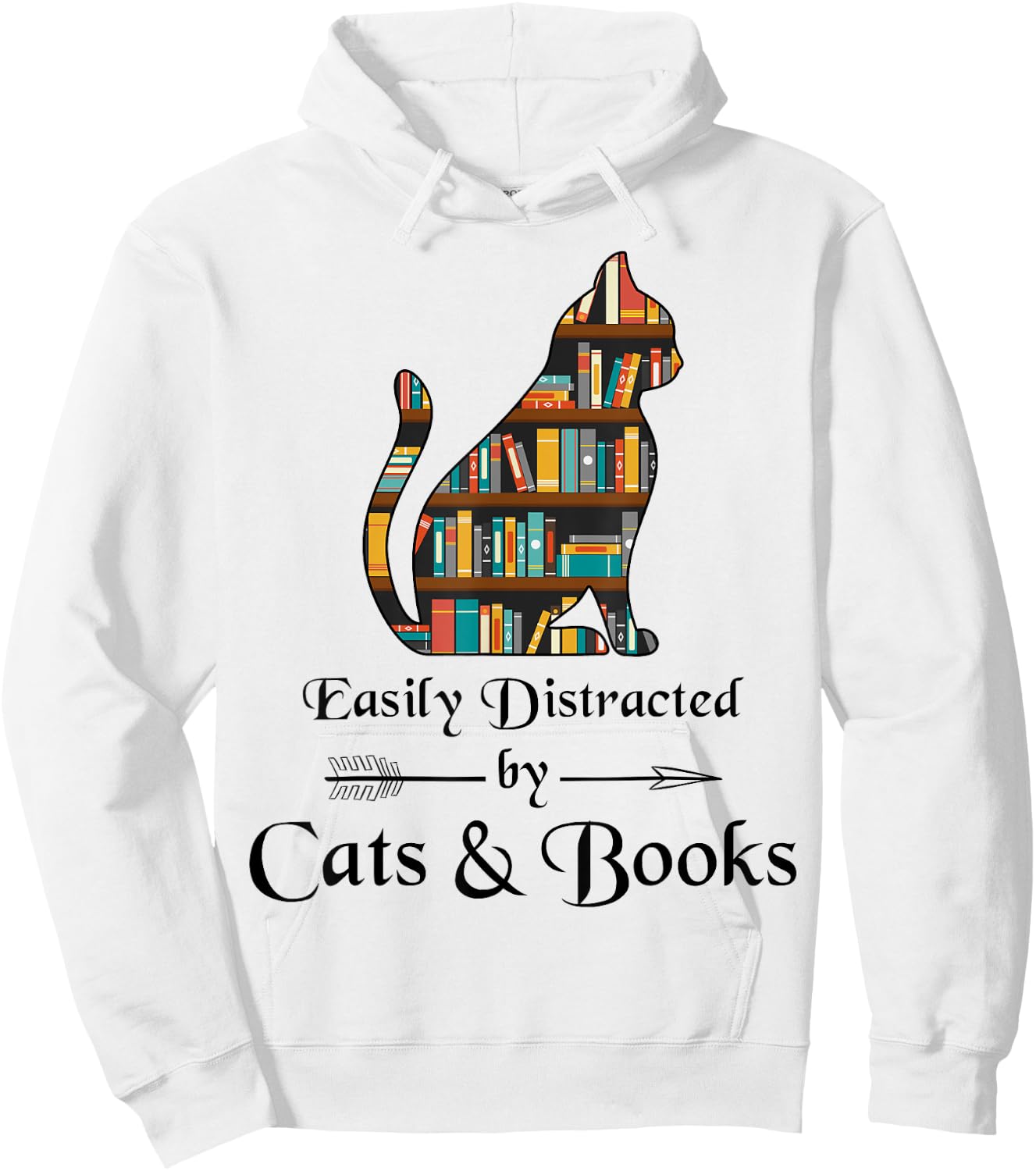 Easily Distracted By Cats And Books Cat Book Lover Cute Cat Hoodie - Hoodie | White