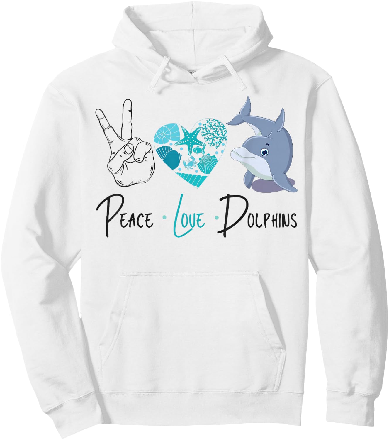 Dolphin Peace Love Dolphin Hoodie - Hoodie | White