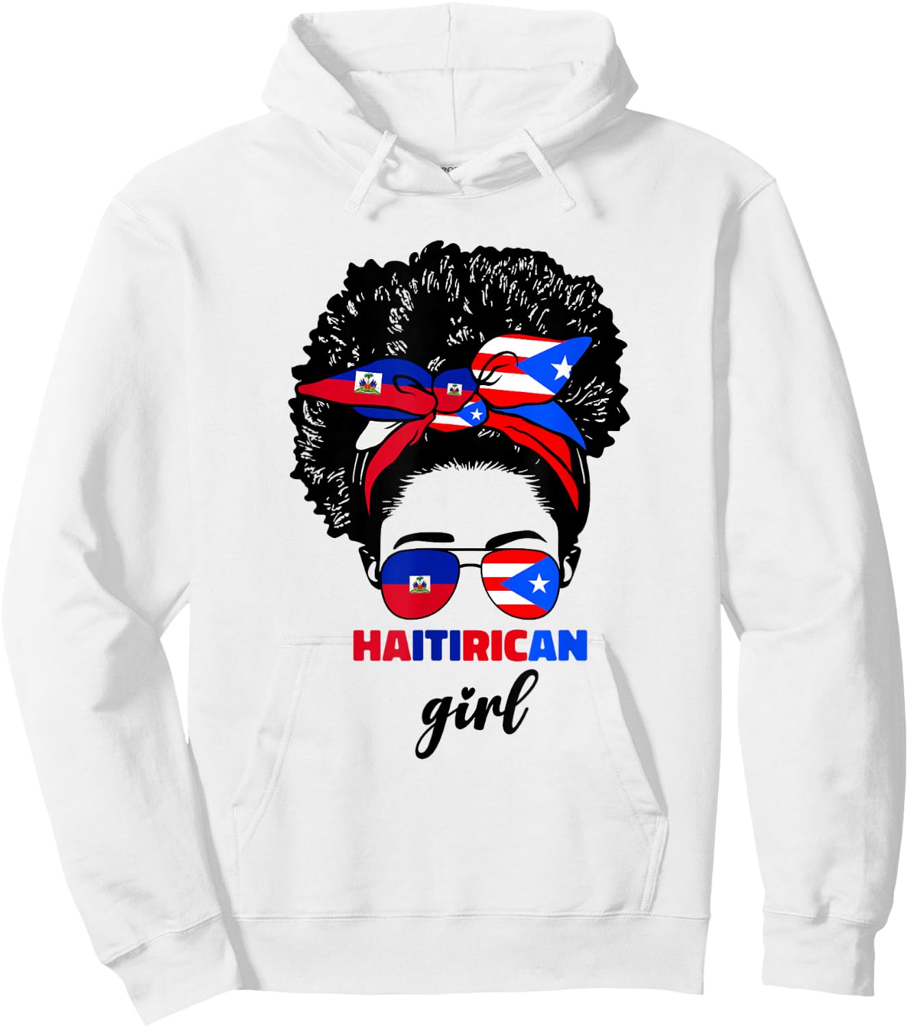 Half Haitian And Puerto Rican Rico Haiti Flag Girl Women Mix Hoodie - Hoodie | White