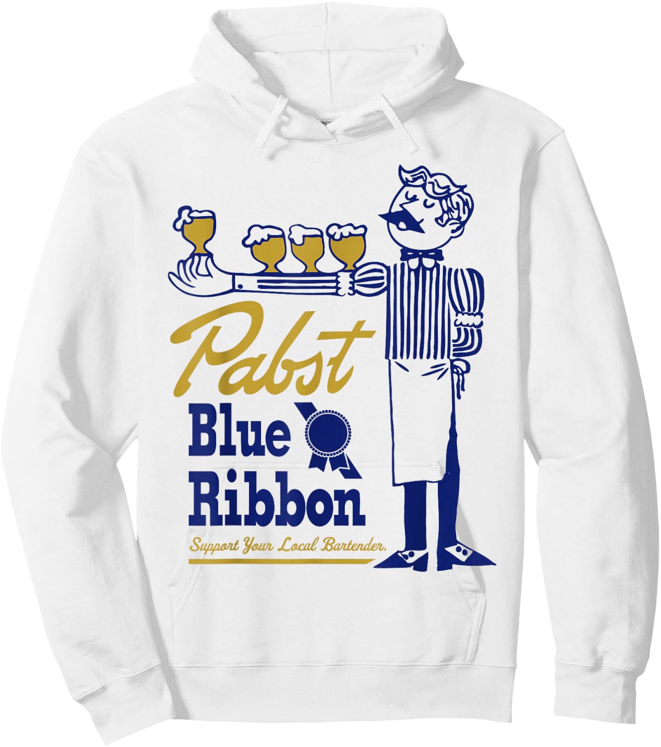 Pabst Blue Ribbon Classic Bartender - Vintage Artwork Hoodie - Hoodie | White