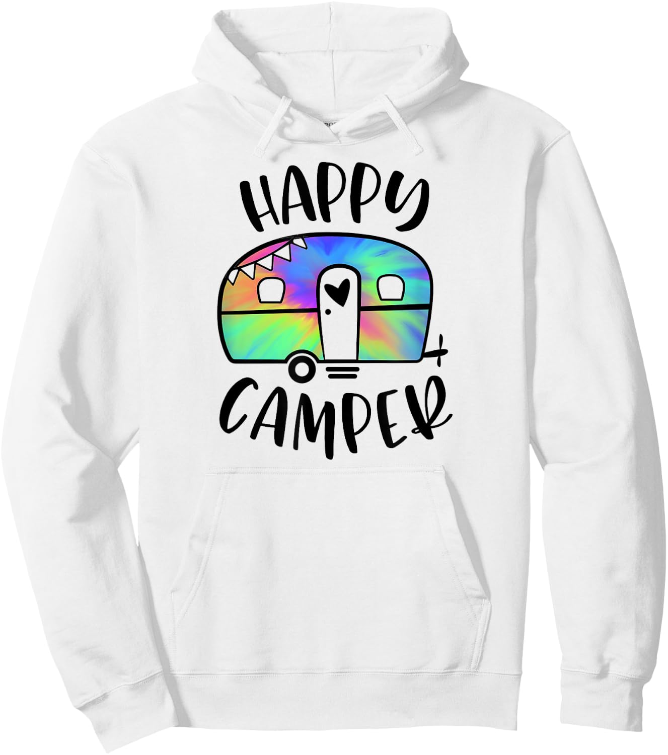 Happy Camper Trendy Tie-Dye Camping Adventure Hoodie - Hoodie | White