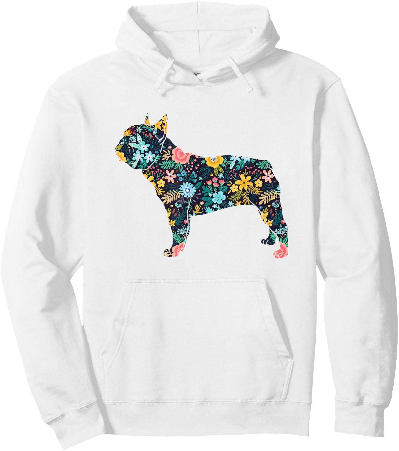 French Bulldog Floral Dog Silhouette Graphic Hoodie - Hoodie | White