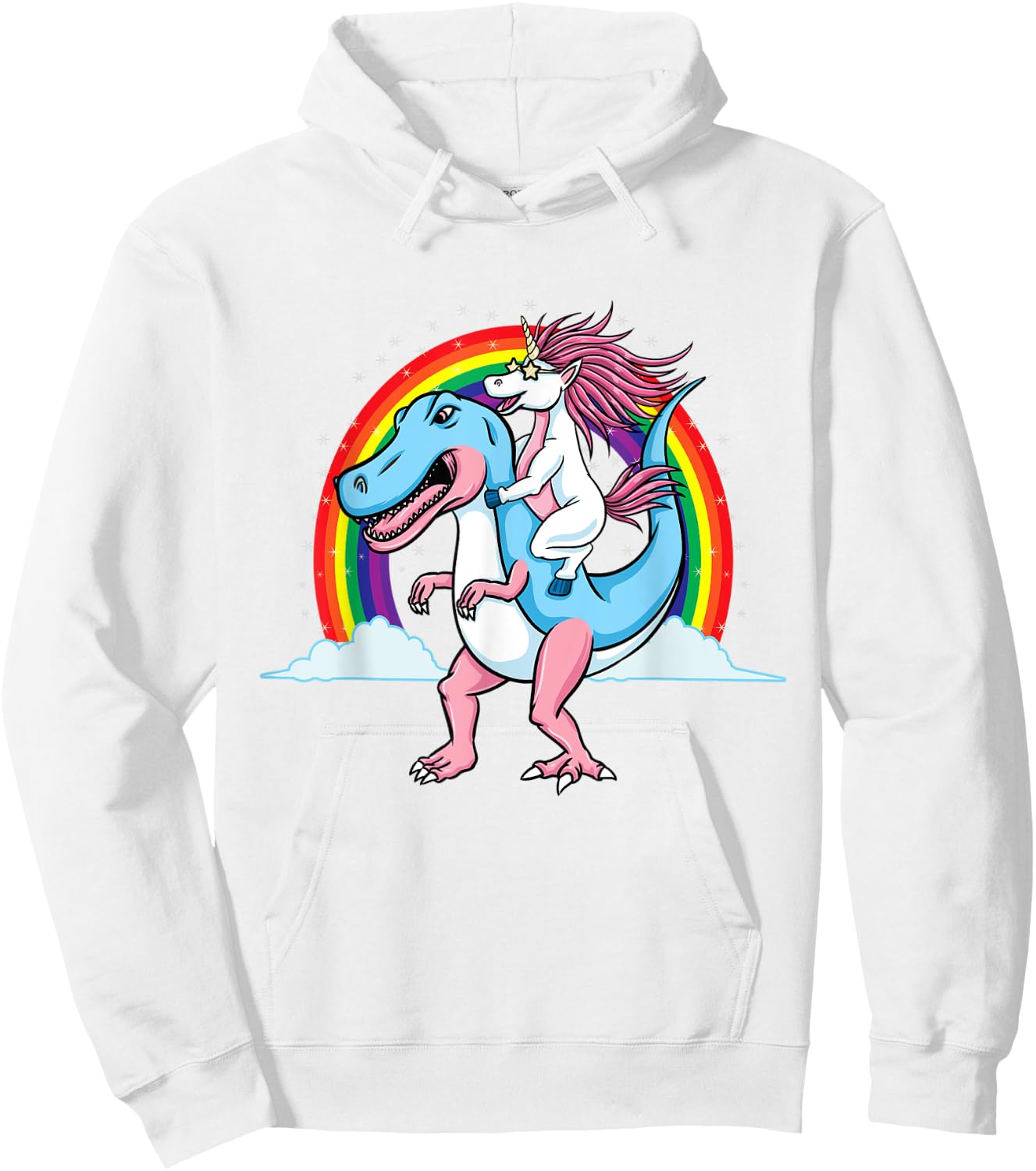 Unicorn Riding Trans Pride Dinosaur Transgender Hoodie - Hoodie | White