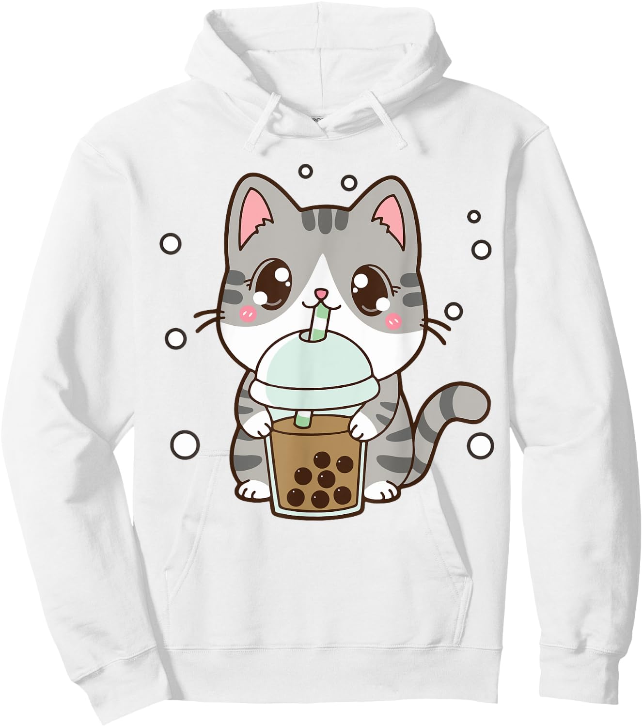 Cat Boba Bubble Tea Cute Kawaii Anime Teen Girl Kids Graphic Hoodie - Hoodie | White