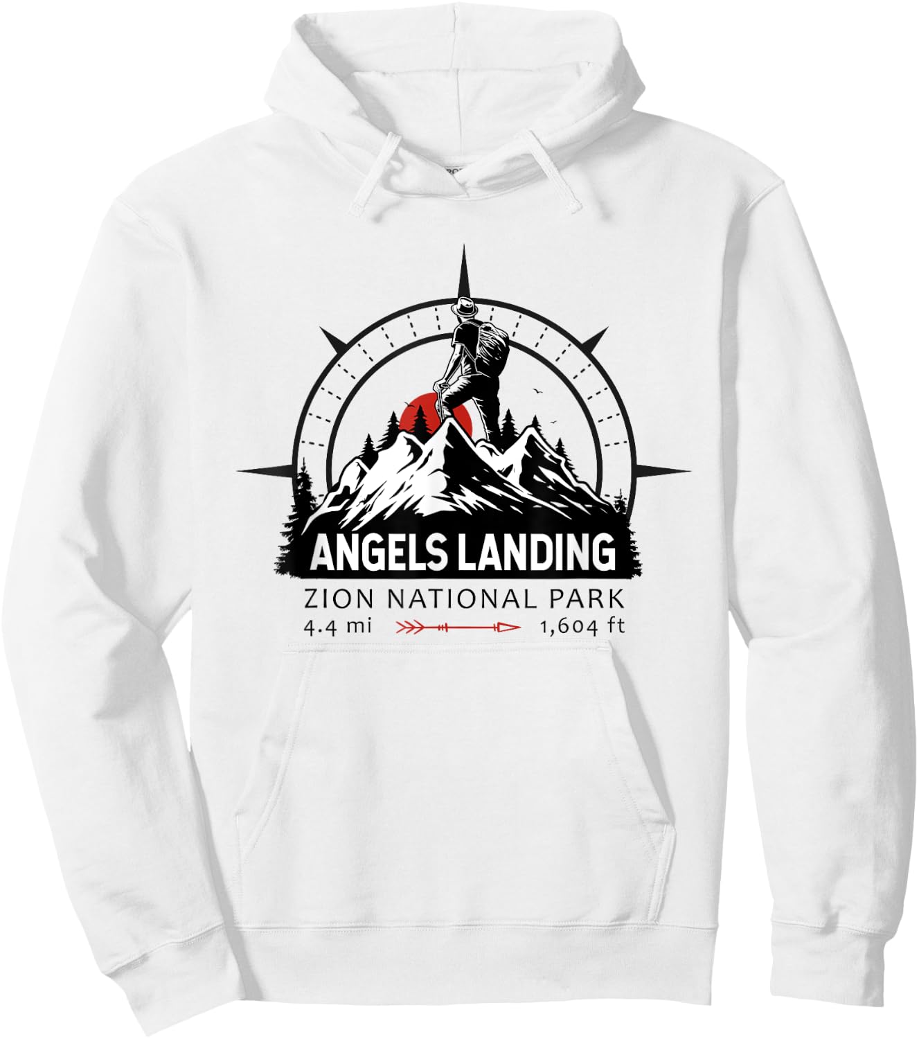 Angels Landing Trail Utah Hiker Compass Emblem Hoodie - Hoodie | White