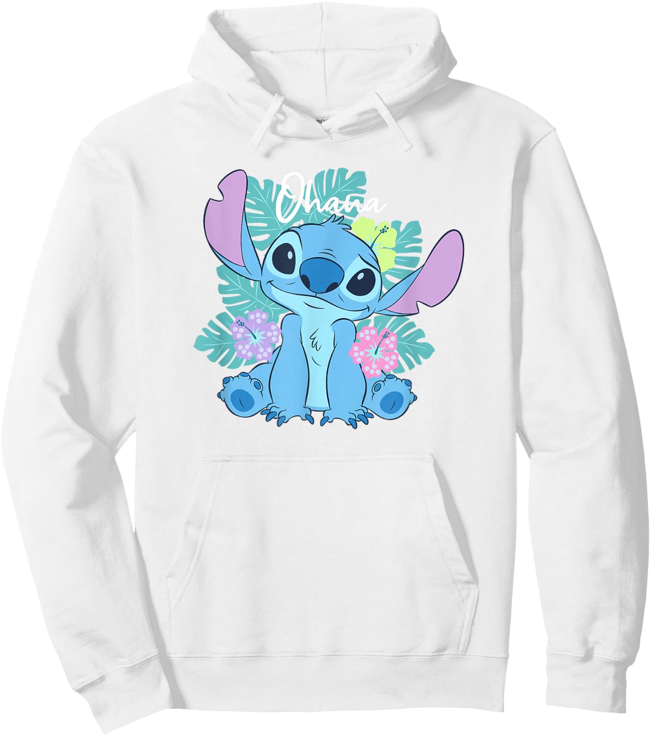Disney Lilo & Stitch Ohana Adorable Pose Floral Logo Hoodie - Hoodie | White