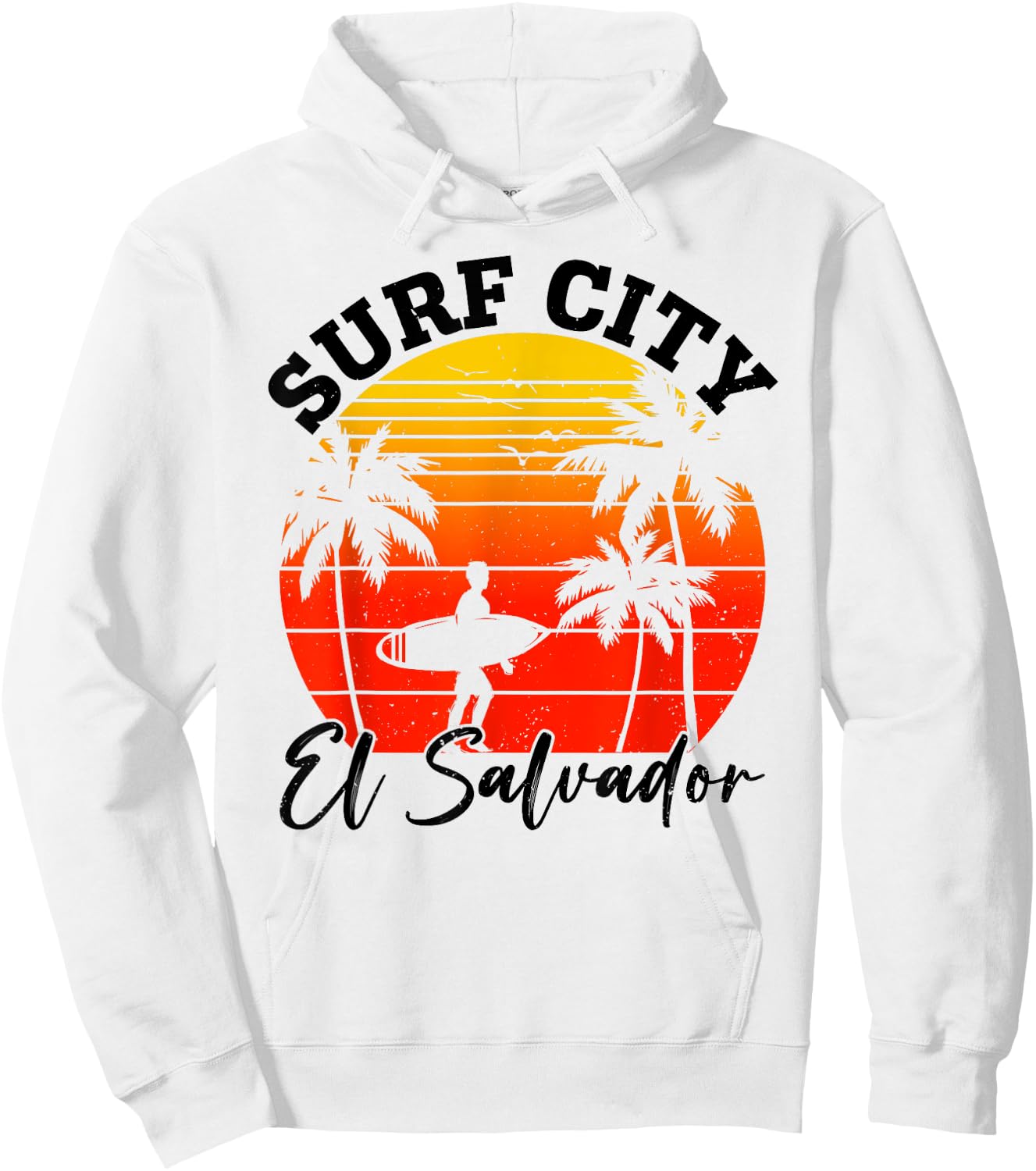 Surf City El Salvador Retro Sunset Surfer Man Woman Surfing Hoodie - Hoodie | White