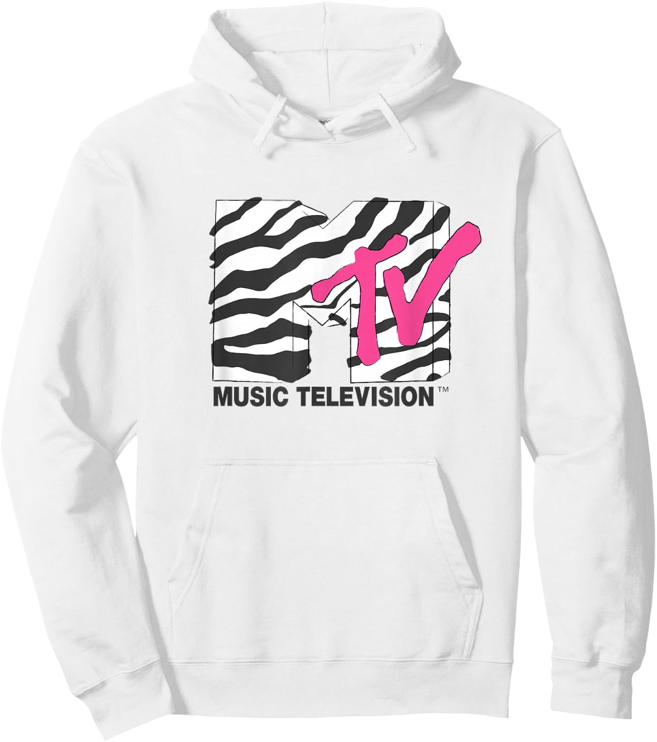 MTV Music Television Retro Eighties Neon Zebra Print Logo Hoodie - Hoodie | White