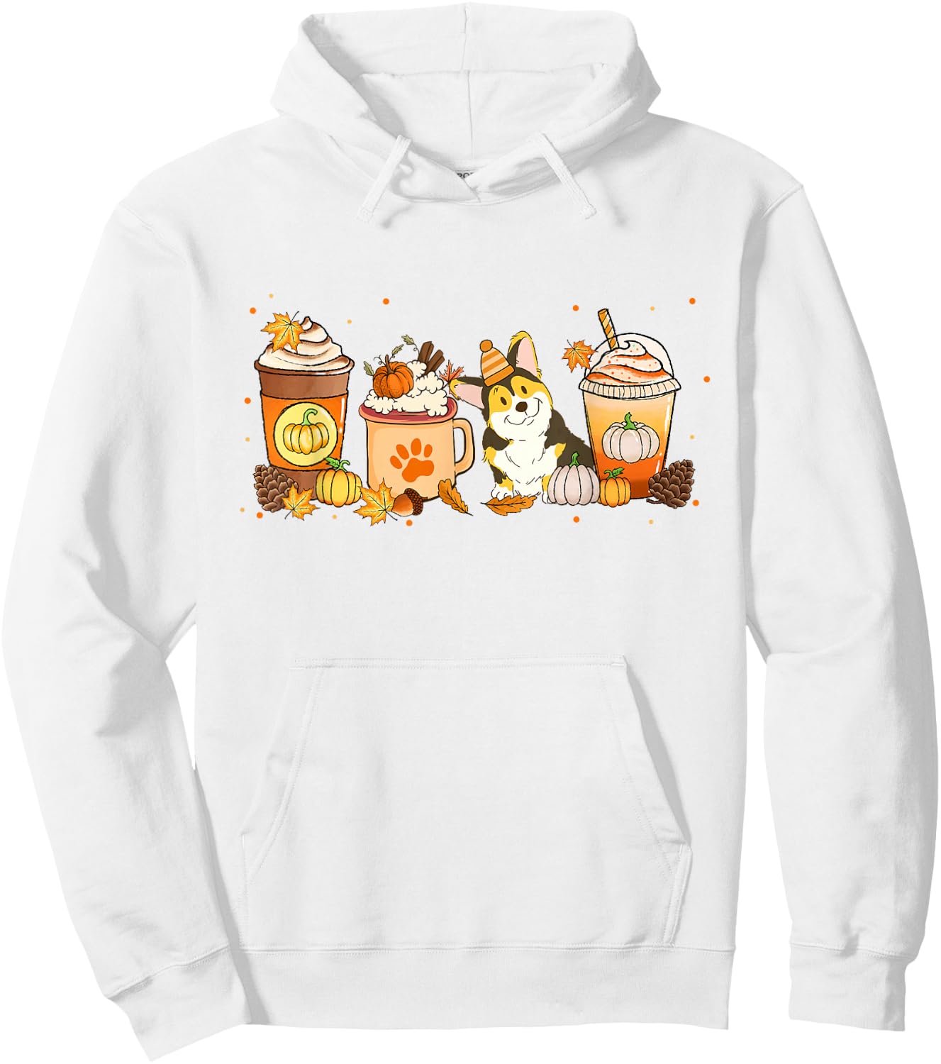 Corgi Coffee Pumpkin Spice Dog Lovers Fall Thanksgiving Hoodie - Hoodie | White