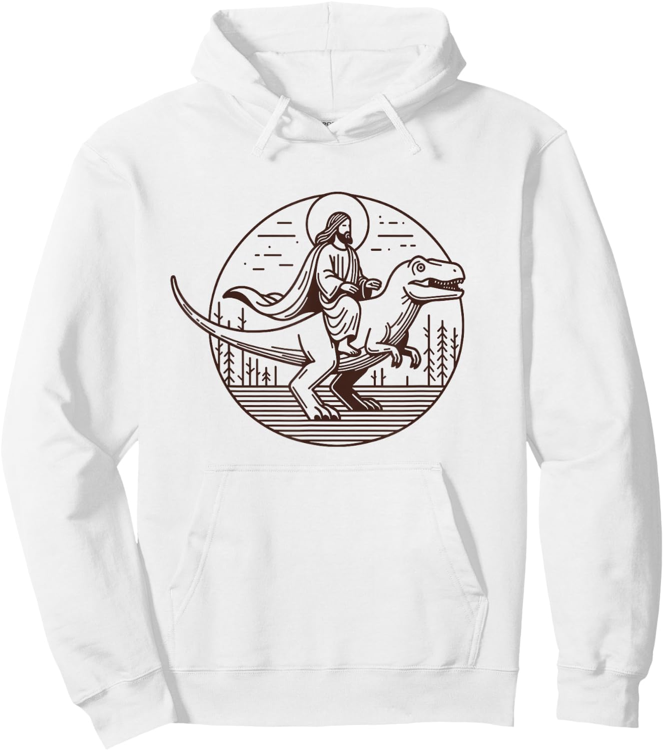 Funny Jesus Riding T-Rex Dinosaur Meme Parody for Believers Hoodie - Hoodie | White