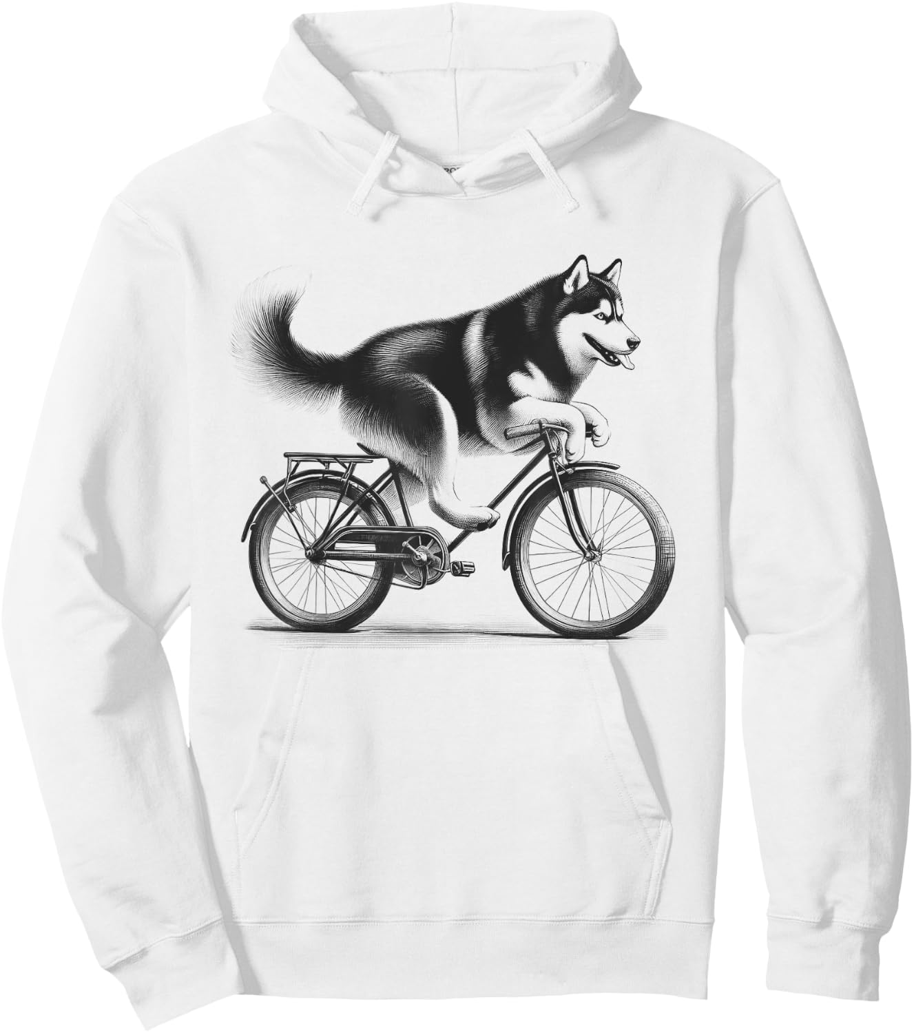 Siberian Husky Dog Riding a Bike Bicycle Biker Cycling Hoodie - Hoodie | White