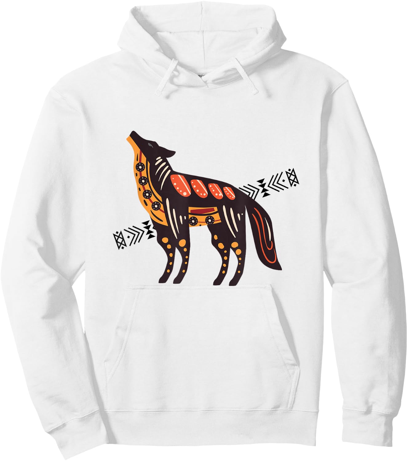 Native American Indian Coyote Wolf Tribal Style Southwest Hoodie - Hoodie | White