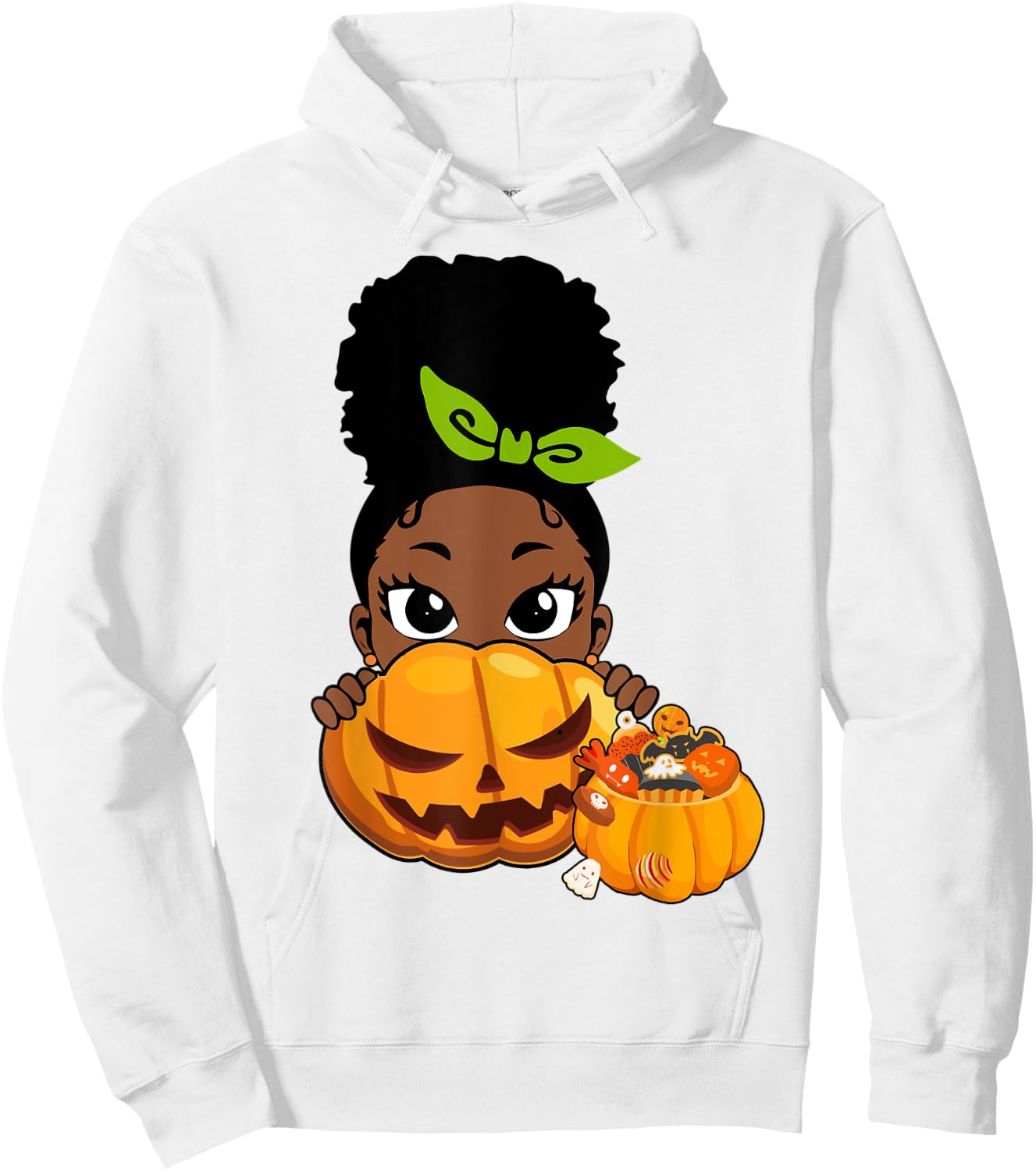 Cute Black African American Girls Pumpkin Halloween Hoodie - Hoodie | White