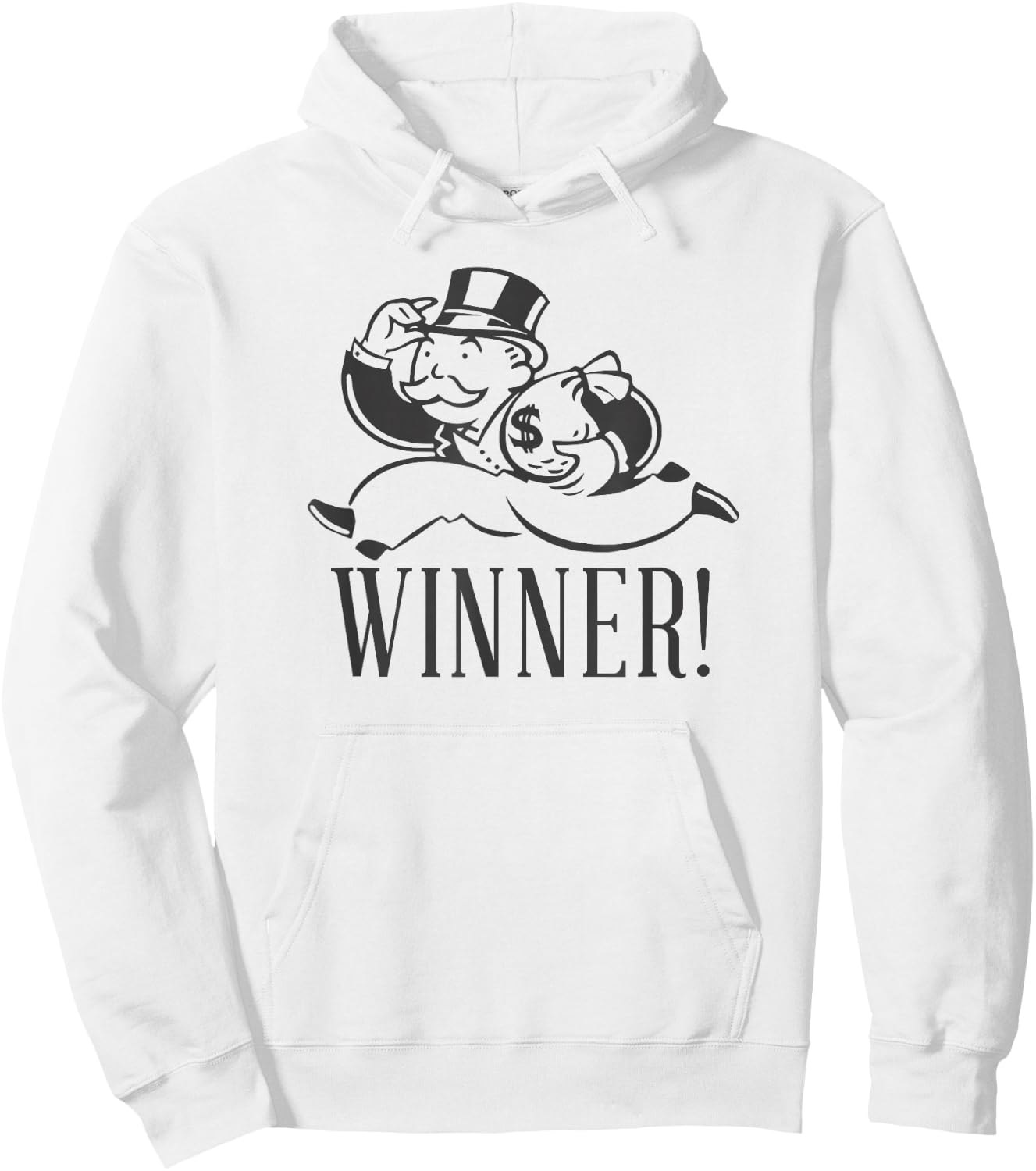Monopoly Mr. Monopoly Winner! Classic Running Money Bag Logo Hoodie - Hoodie | White