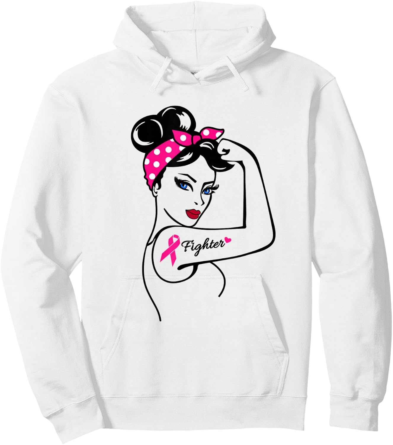 Fighter Rosie The Riveter Breast Cancer Awareness Hoodie - Hoodie | White