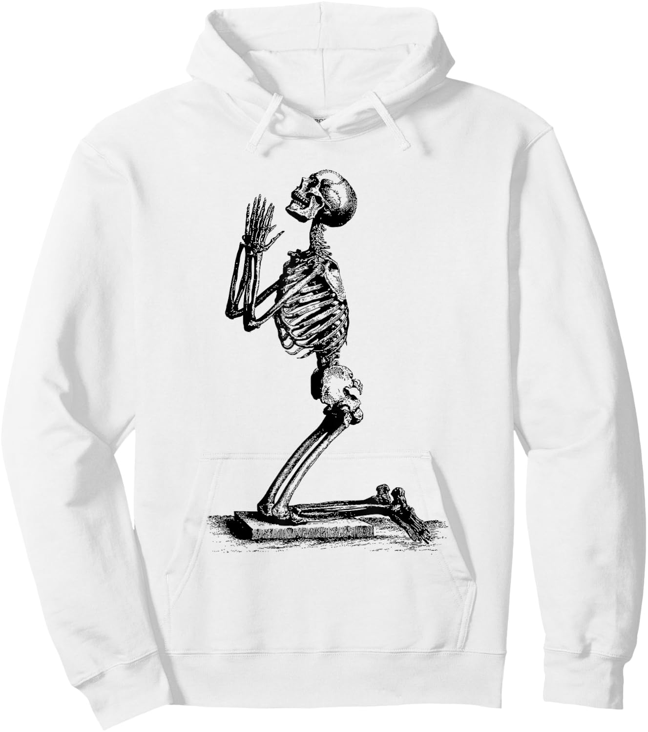Vintage Illustration of a Praying Skeleton Hoodie - Hoodie | White